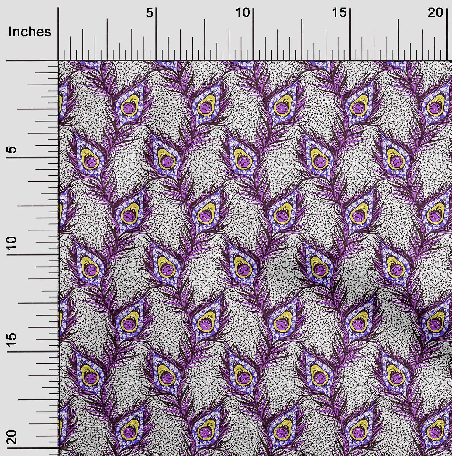 oneOone Silk Tabby Purple Fabric Feather DIY Clothing Quilting Fabric Print Fabric by Yard 42 Inch Wide