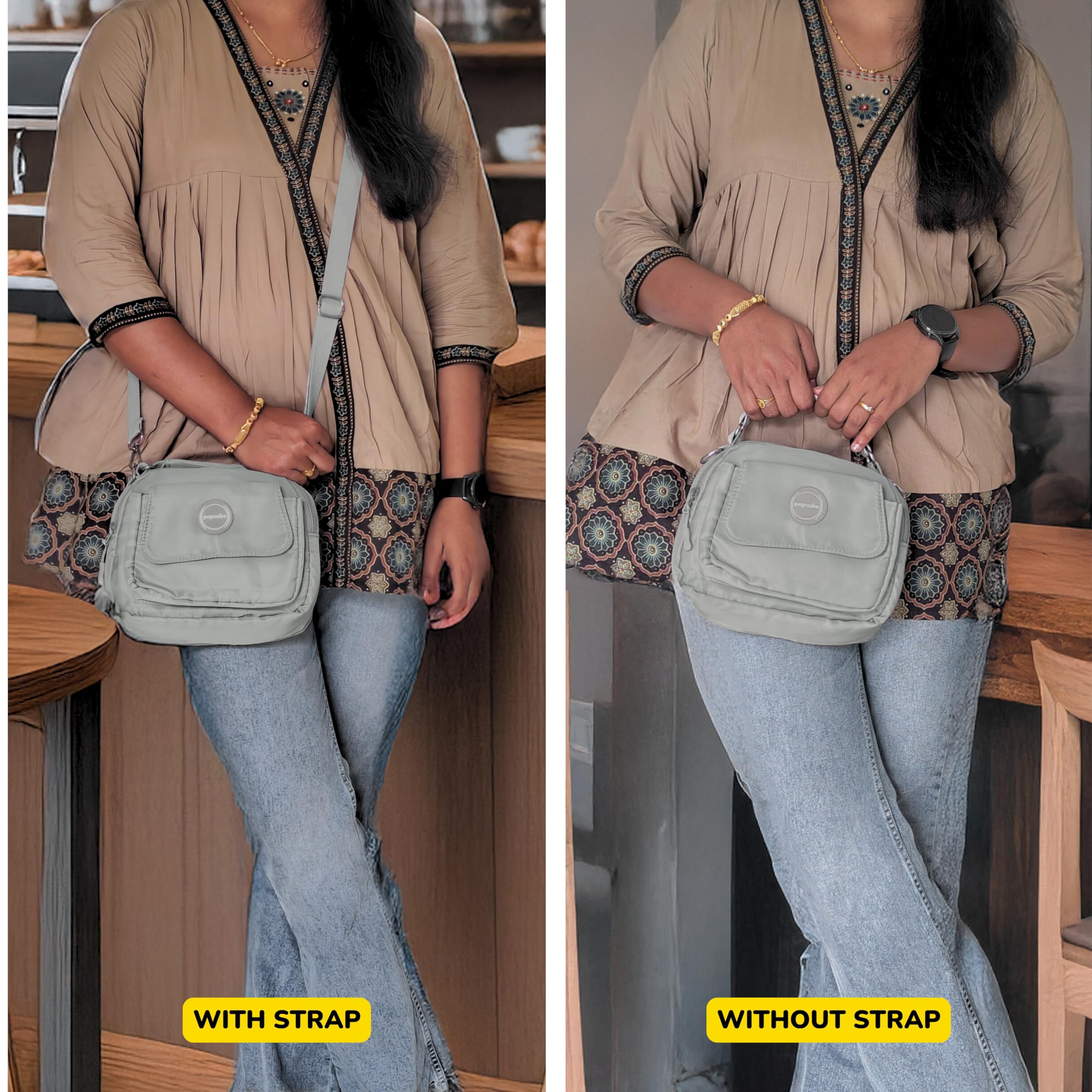 POPCUBE Women Small Crossbody Bag Waterproof Multi-layer Casual Satchel Bag Shoulder Bag Messenger Bag Travel Bag With Inner Padded Pocket & Adjustable Strap (Grey) 3