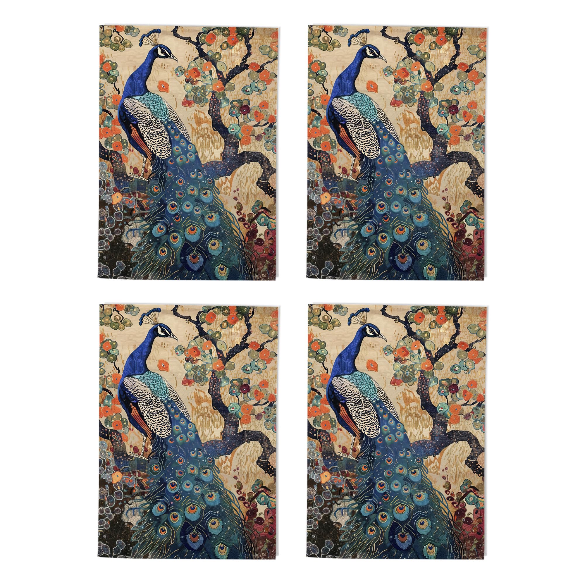Peacock Wildflower Tree Art Cards Multipack of 4 Botanical Bird Greeting Cards For Any Occasion Blank Inside A6 10 x 15 cm