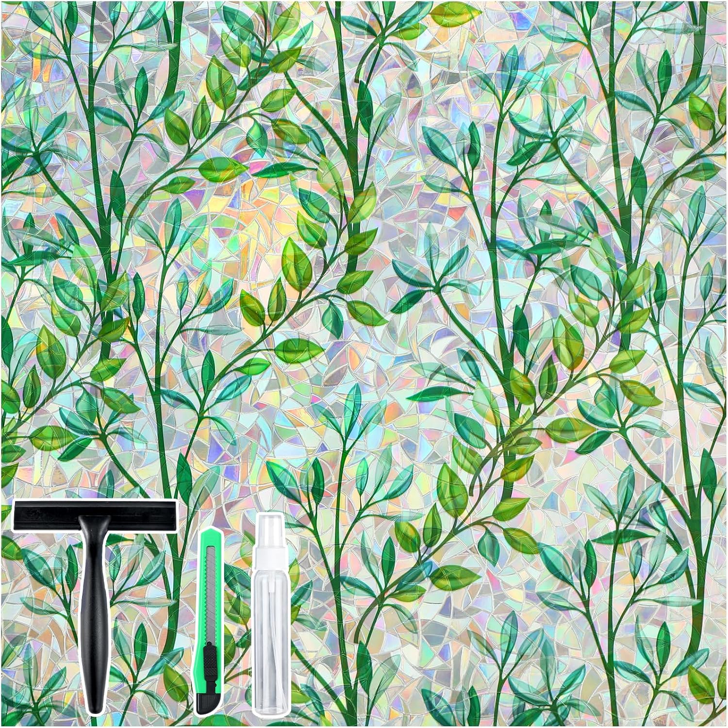 rabbitgoo Window Privacy Film Rainbow, Green Foliage, 35.4" x 118.1"