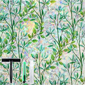 rabbitgoo Window Privacy Film Rainbow, Green Foliage, 17.5 x 78.7