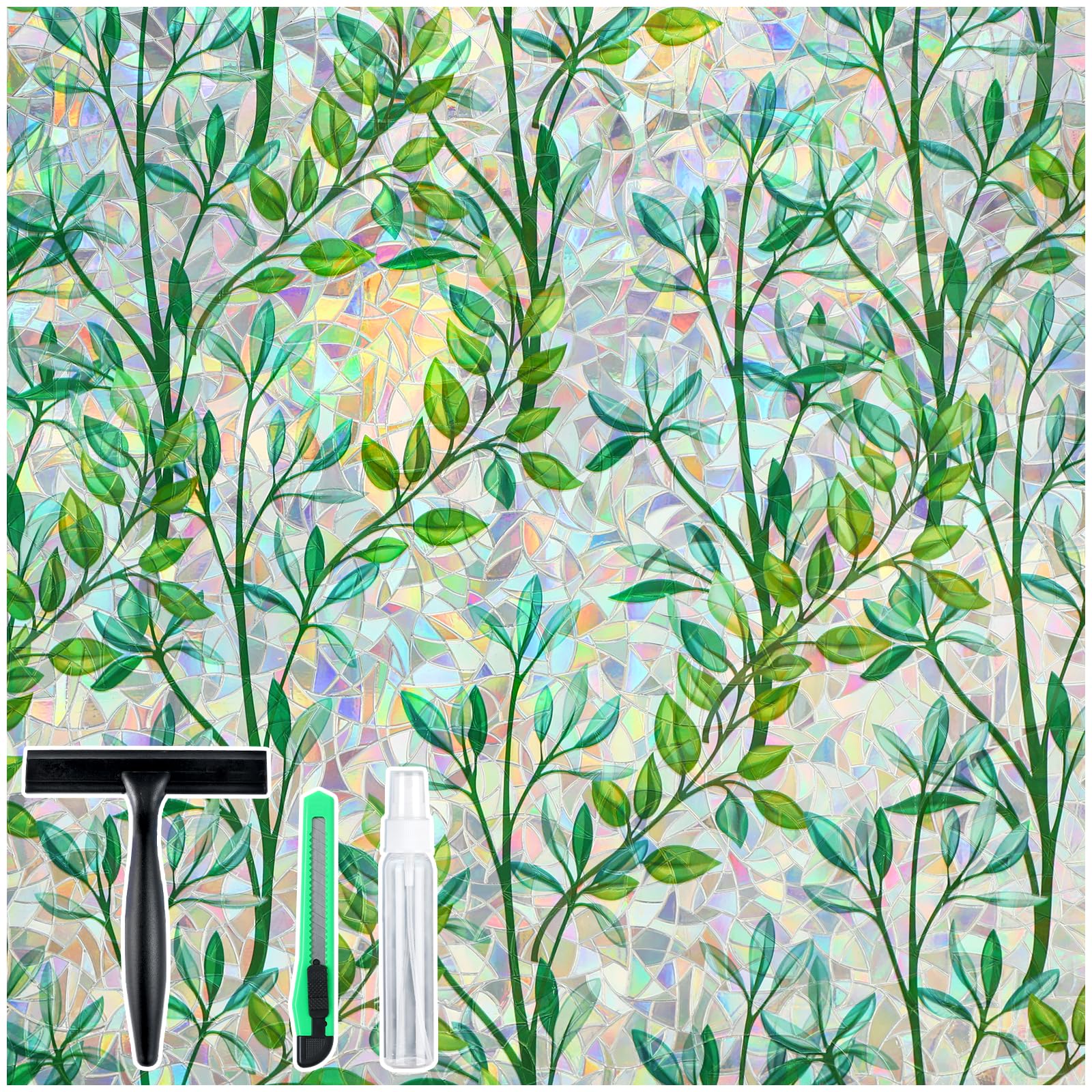 rabbitgoo Window Privacy Film Rainbow, Green Foliage, 17.5" x 78.7"
