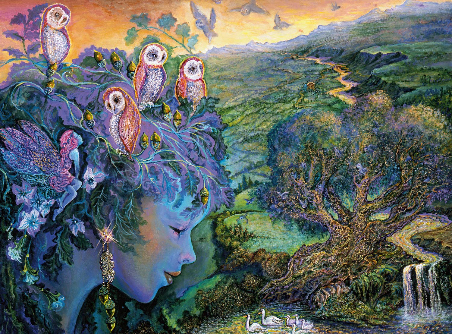 Flights of Fantasy - A Parliament of Owls (Glitter Edition) - 1000 Piece Jigsaw Puzzle, Blue