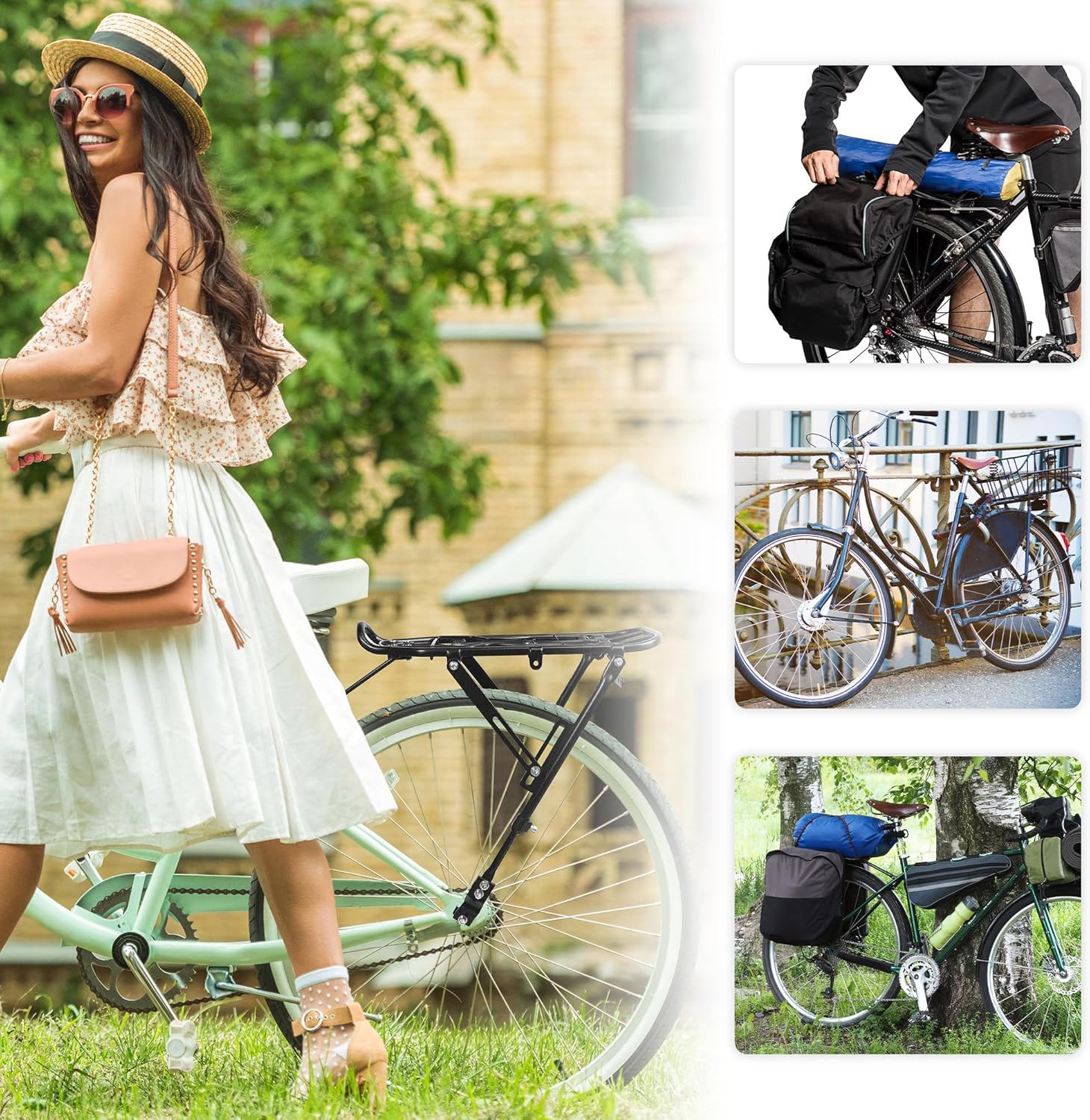 Bike Rear Rack Lightweight Bike Cargo Rack，Adjustable Luggage Touring Carrier Racks for City Bike/Road Bike/Mountain Bike