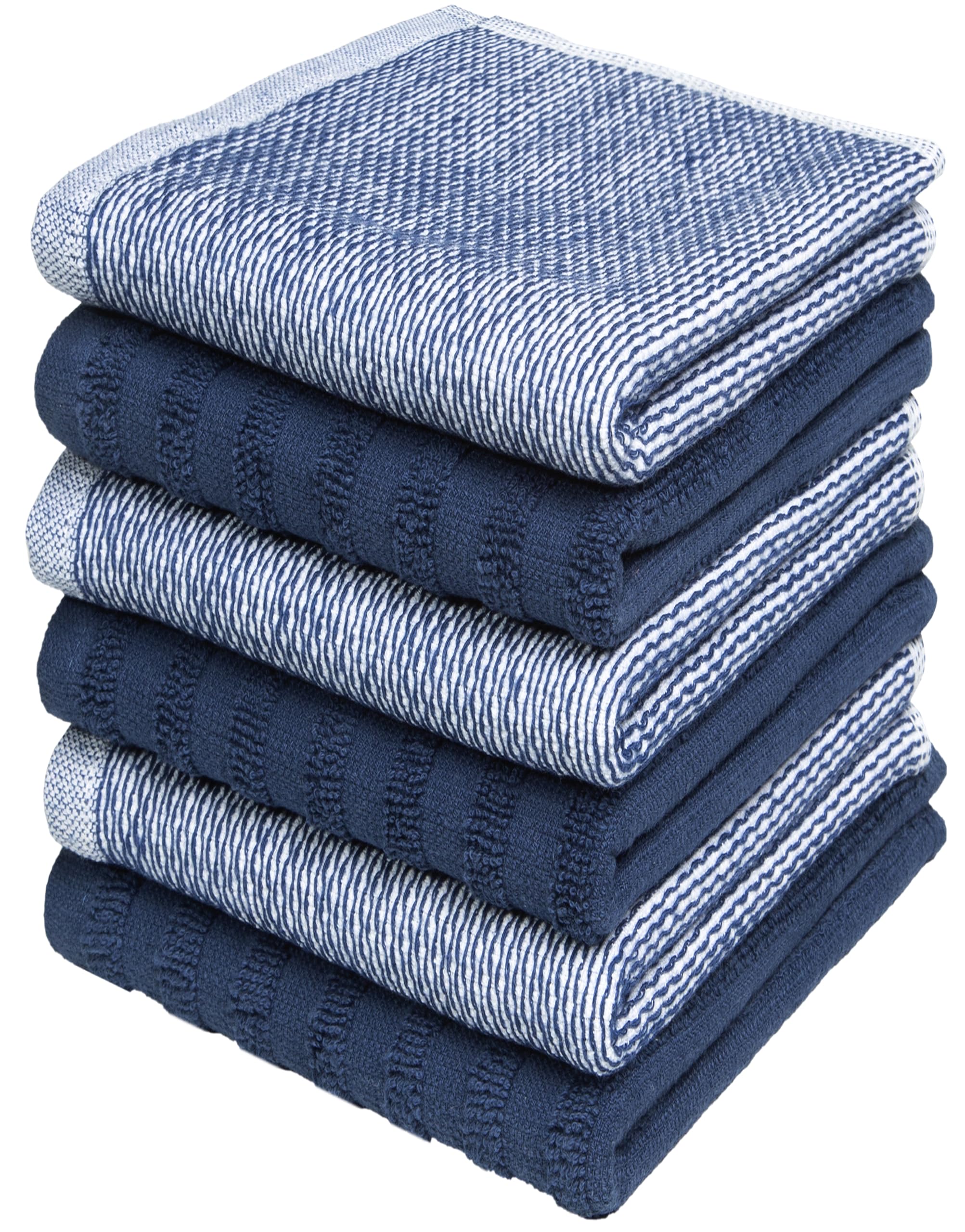 Bumble Premium Dish Cloths 13"x13" (6 Pack) | 100% Natural Ring Spun Cotton | 400 GSM | Highly Absorbent &amp; Soft |Yarn Dyed &amp; Solid Dyed Terry Dish Cloth Set - Blue