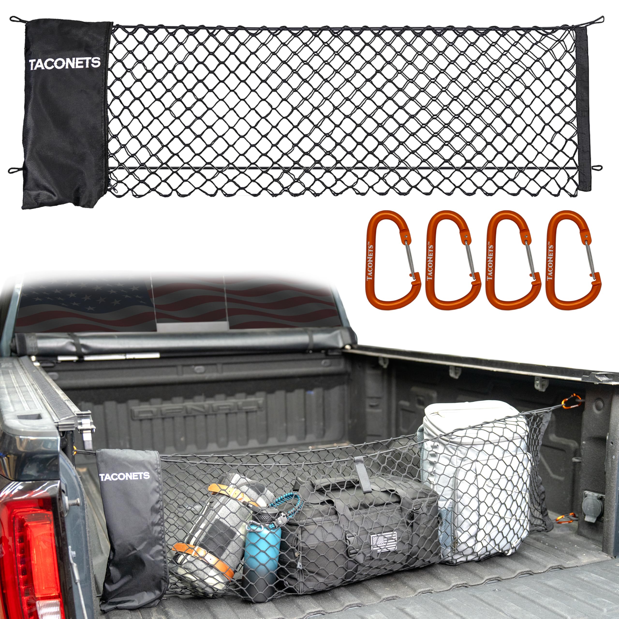 GMC Sierra & Chevy Silverado Envelope Style Truck Bed Cargo Net - Fits 2013-2023 - Upgraded 5mm Bungee - Designed in USA