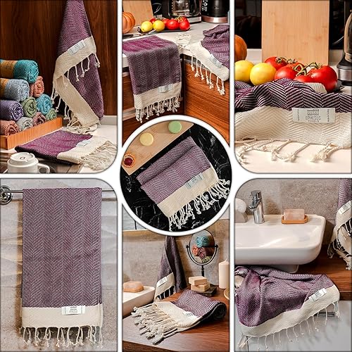 Miniatura 3 de Juego de 2 toallas de mano, 18 x 30 pulgadas, algodón turco, toalla de mano turca en espiga para baño, cocina, invitados, cara, cabello, té, paño de