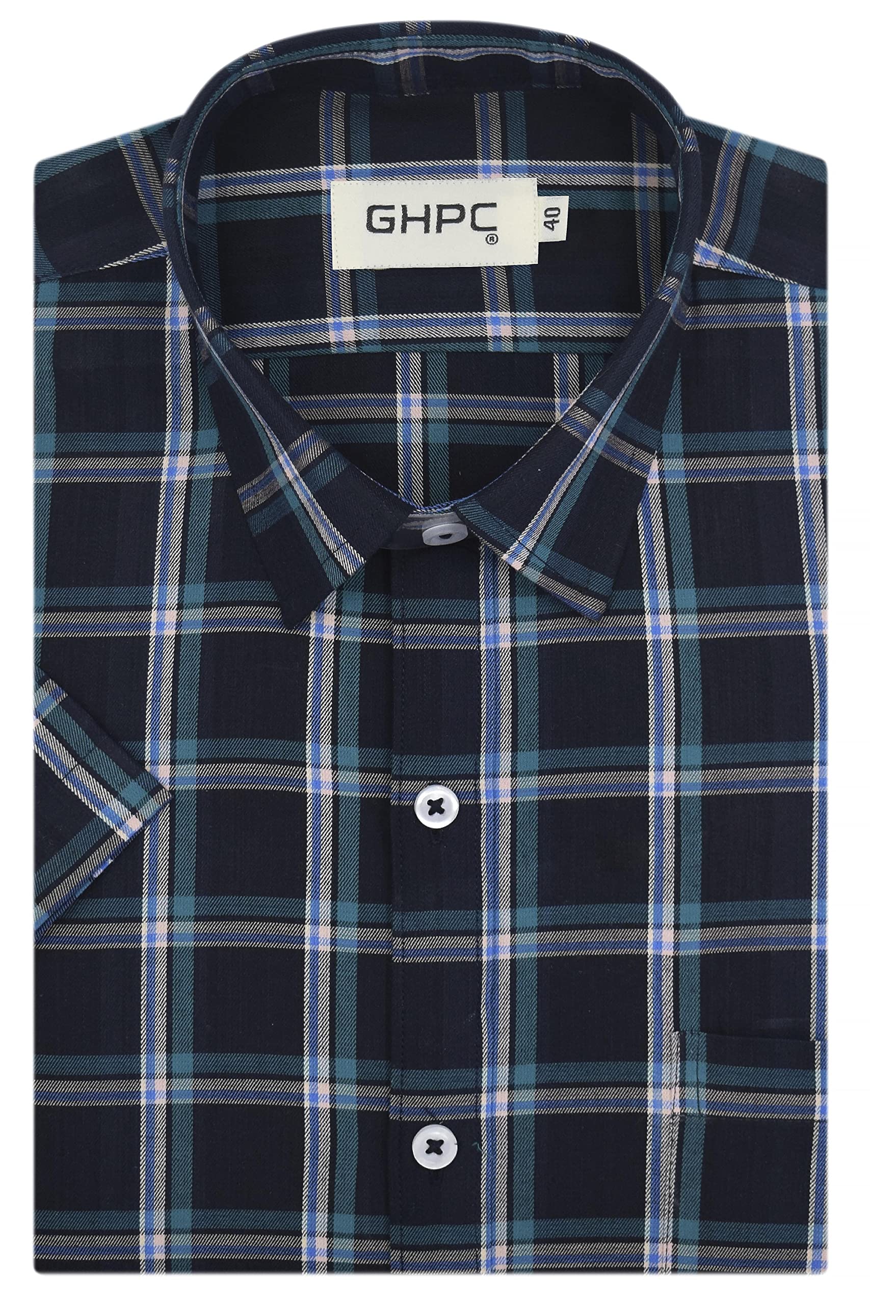 GHPC by Arihant Men's 100% Cotton Windowpane Checks Half Sleeves Regular Fit Formal Shirt