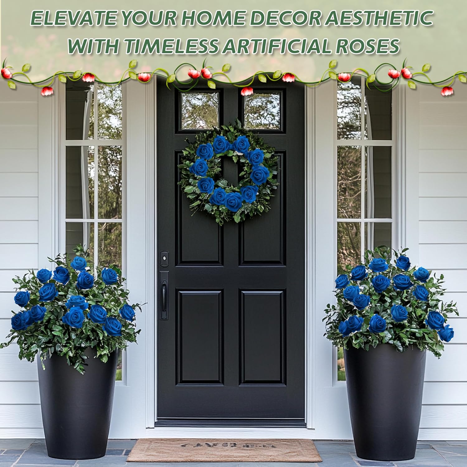 50 PCS Fake Blue Roses, Artificial Blue Flowers Realistic Silk Faux Rose with Stems for Wedding Decorations Romantic Gifts Anniversary Celebration Bridal Bouquets DIY Floral Arrangement Home Decor - Image 6