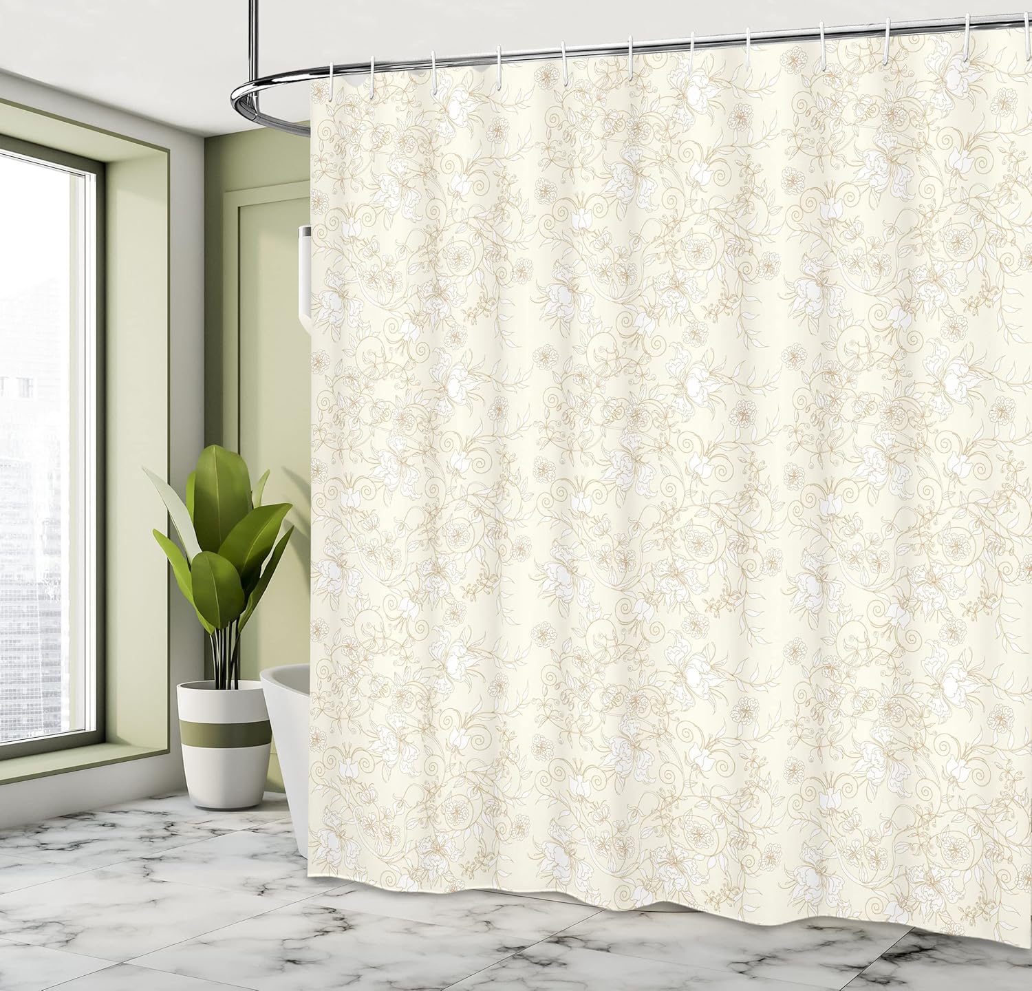 Ambesonne Ivory Shower Curtain, Floral Arrangement Branches Botanical Garden Beauty Petal Graphic Art Print, Cloth Fabric Bathroom Decor Set with Hooks, 69" W x 70" L, Cream White