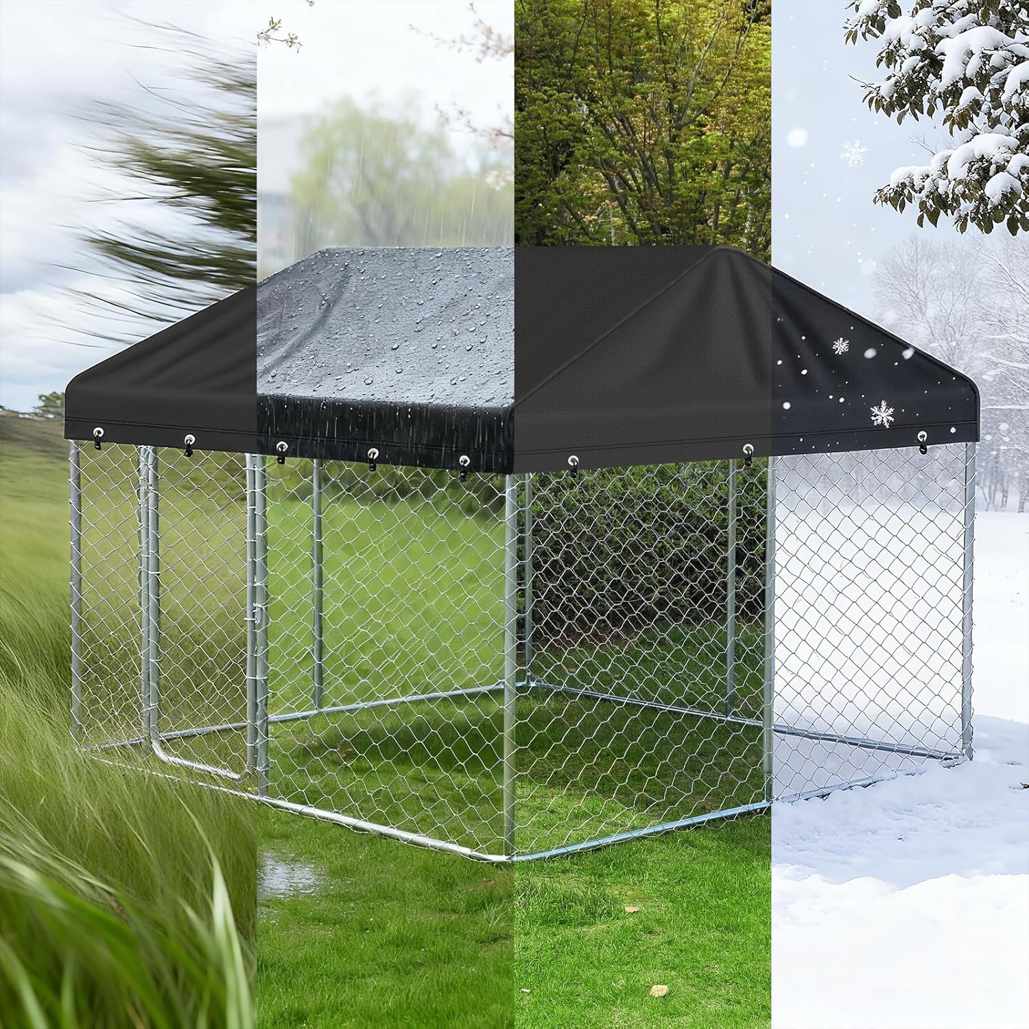 Outdoor Dog Kennel Cover,Waterproof 8'x4' Kennel Cover Sun Shade,420D Oxford Fabric Top Dog Kennels Covers Large Replaceable(Black,Frame NOT Included)
