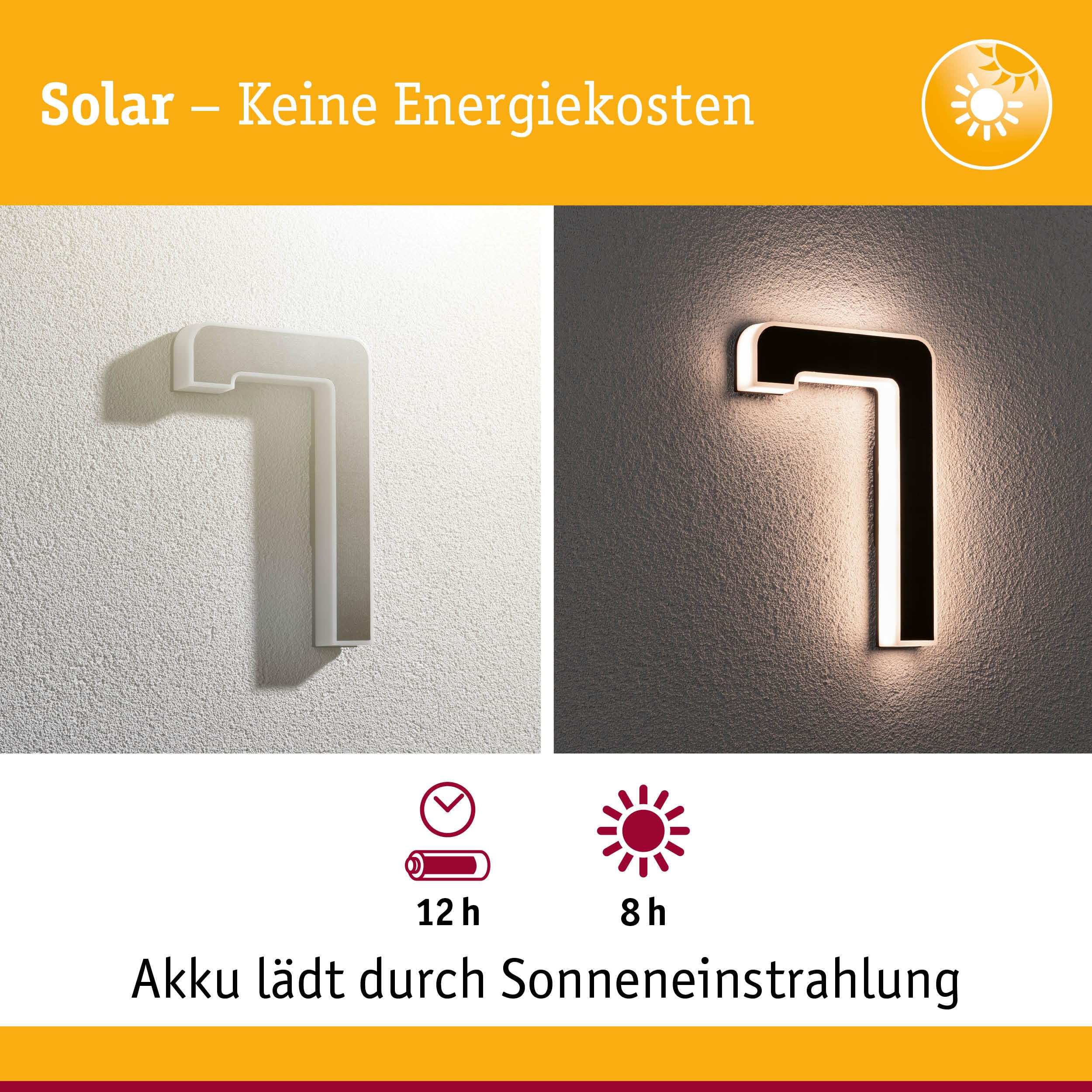 Paulmann 79848 LED Solar Hausnummer 7 IP44 Warmweiß Akku wechselbar Solarleuchte, Solarlampe Kunststoff 3000 K, Schwarz, Incl. 1x0,2 Watt - Einheitsgröße