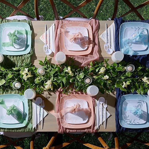 Miniatura 3 de R-kay 32 platos de plástico azules  16 cenas platos de plástico de 10 pulgadas para fiestas y 16 ensaladaspostres platos desechables de 7 pulgadas