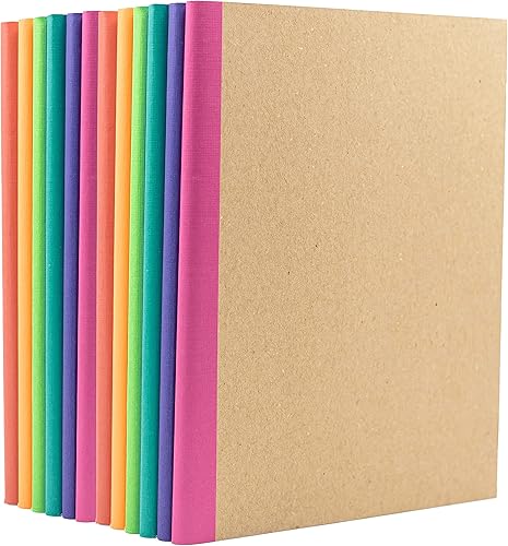 Miniatura 13 de PAPERAGE Paquete de 6 cuadernos de composición, 120 páginas, cubierta de papel kraft con lomo de tono de joya, papel rayado con rayas Tonos de