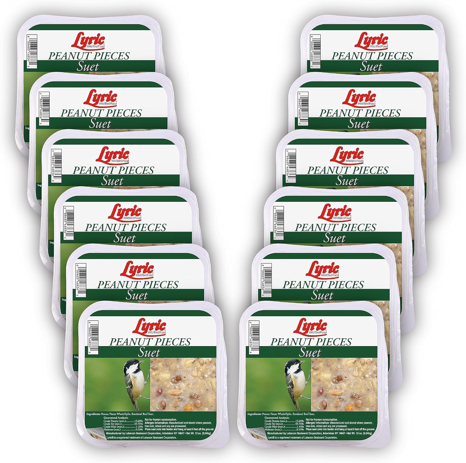 Lyric Peanut Pieces High Energy Suet Cakes for Wild Birds, 12 oz. (12 Pack)