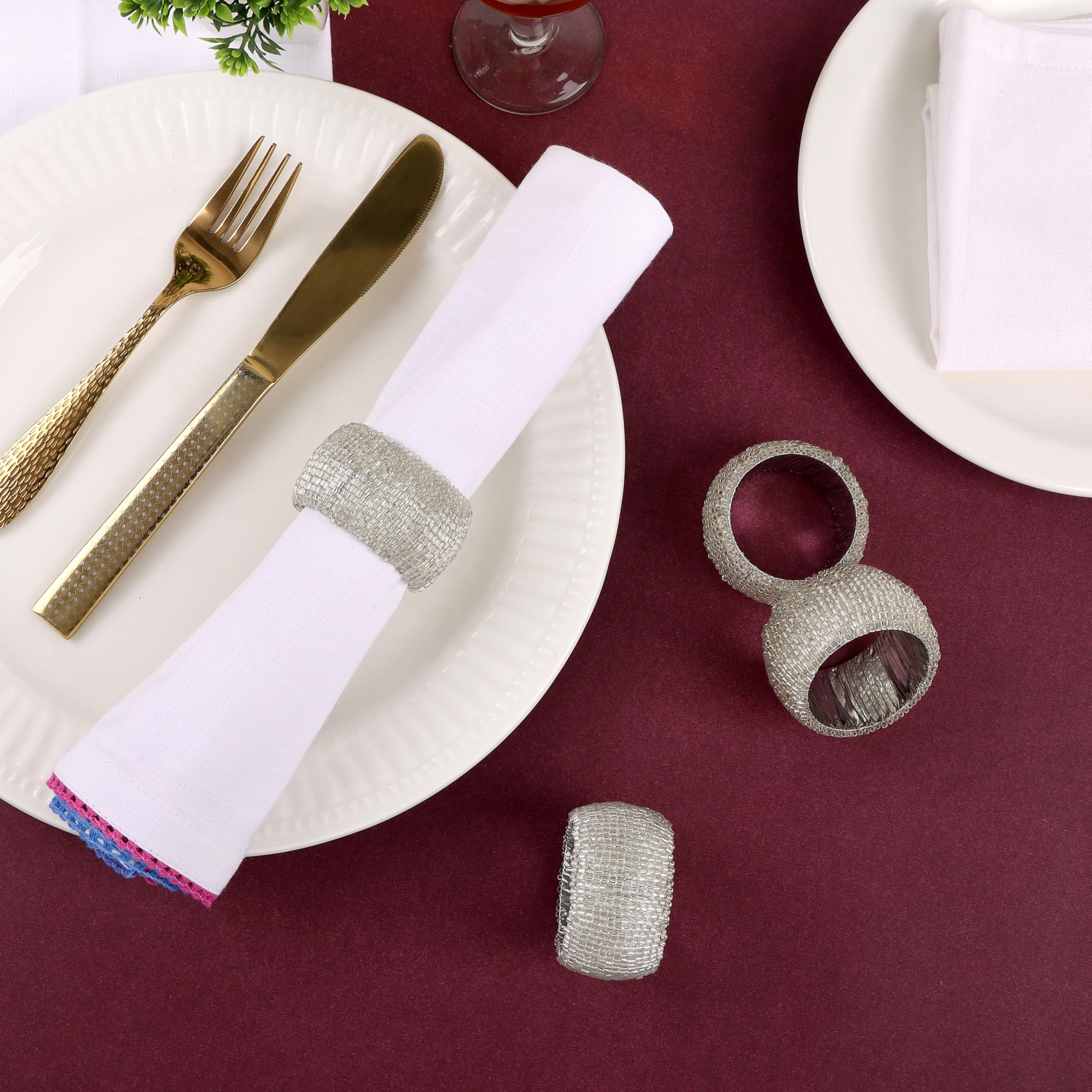 Set di 12 portatovaglioli con perline, fatti a mano da abili artigiani, per Natale, Ringraziamento, feste, decorazioni da tavolo, set di anelli decorativi per tovaglioli, argento