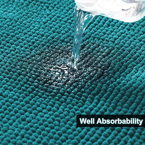 Miniatura 35 de Urvoix Juego de 3 alfombras de baño de felpilla antideslizante, ultra suave y súper absorbente, para baño, inodoro y bañera (verde azulado) Verde