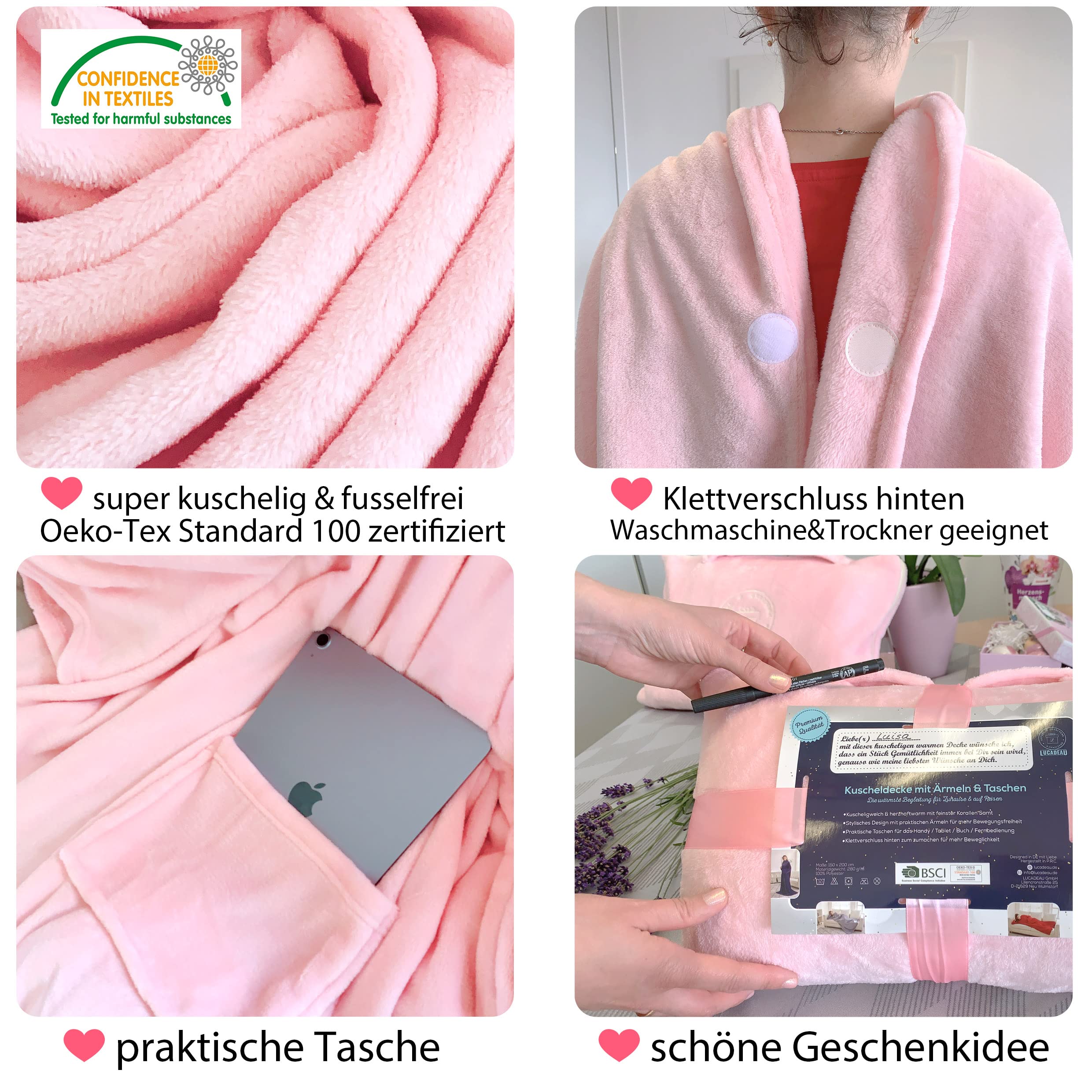 Lucadeau Super Soft Cuddle Blanket With Sleeves – Cozy Gifts For Women, Mum, Sister | Red 150x200 Cm - View #9