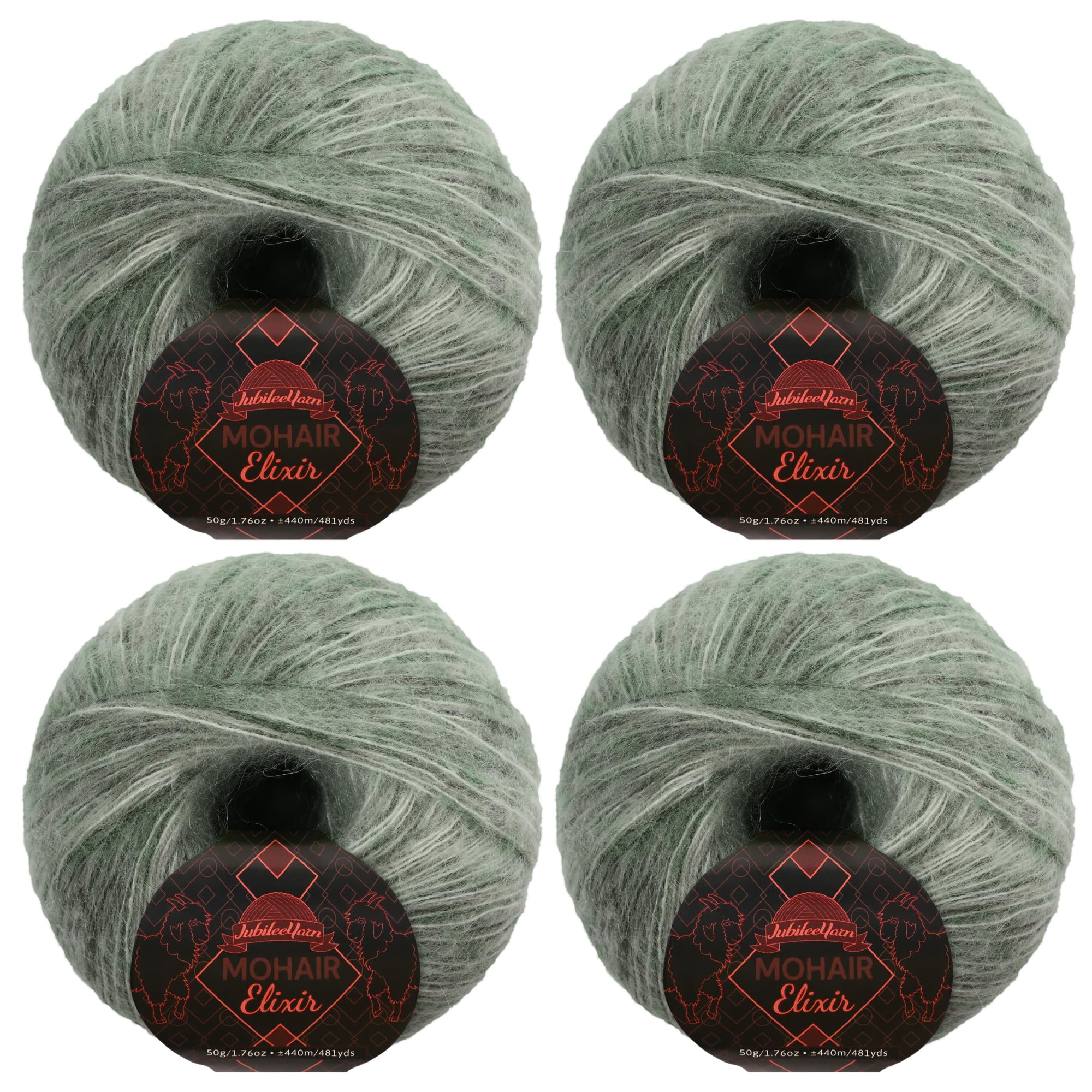 JubileeYarn Mohair Elixir Yarn - 50g/Skein Baby Wool Blend - Dark 'n' Stormy - 4 Balls