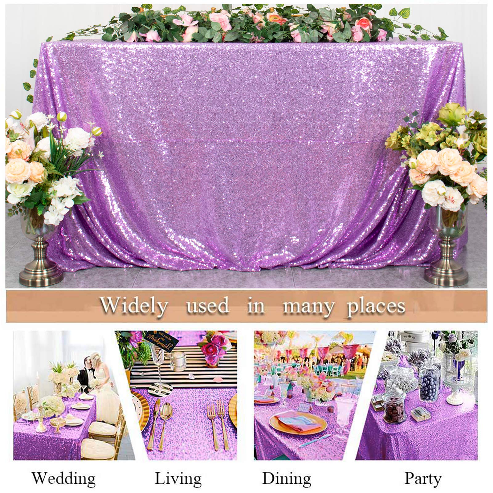 Partisout Nappe à Paillettes Violettes De 152,4 X 259,1 Cm, Nappe De Fête à Paillettes En Polyester Scintillant, Décoration De Table Pour Noël, Anniversaire, Mariage, événement Très Résistant