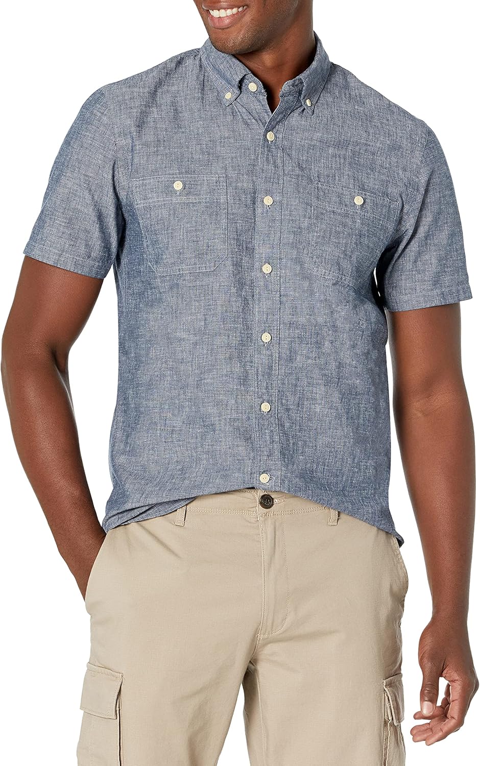Men's Rust Standard Slim Fit Short Sleeves Cotton Chambray Casual Shirt main image 1
