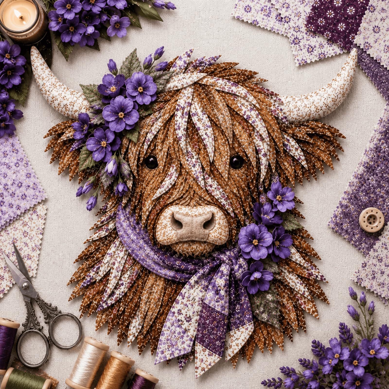 Birth Flower Highland Cow 3D Layered Fabric Art DIY Kit for Adults (O1PC) — image 1