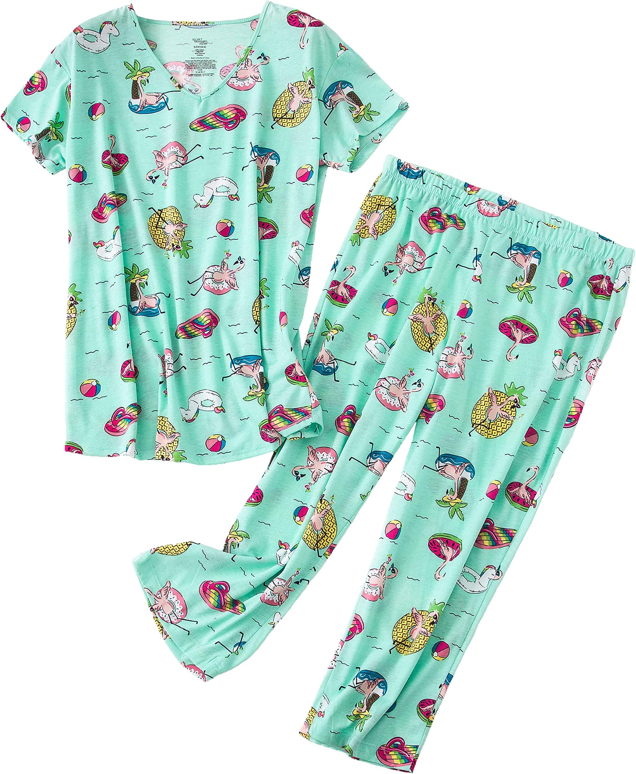 PNAEONG Women Pajama Set Sleepwear Tops with Capri Pants Casual and Fun Prints Pajama Sets