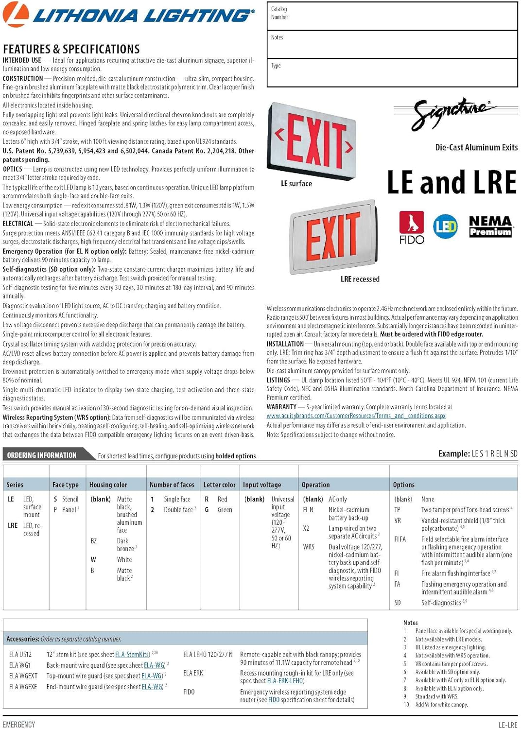 Lithonia Lighting LE S W 2 G EL N 2W LED Exit Sign, White