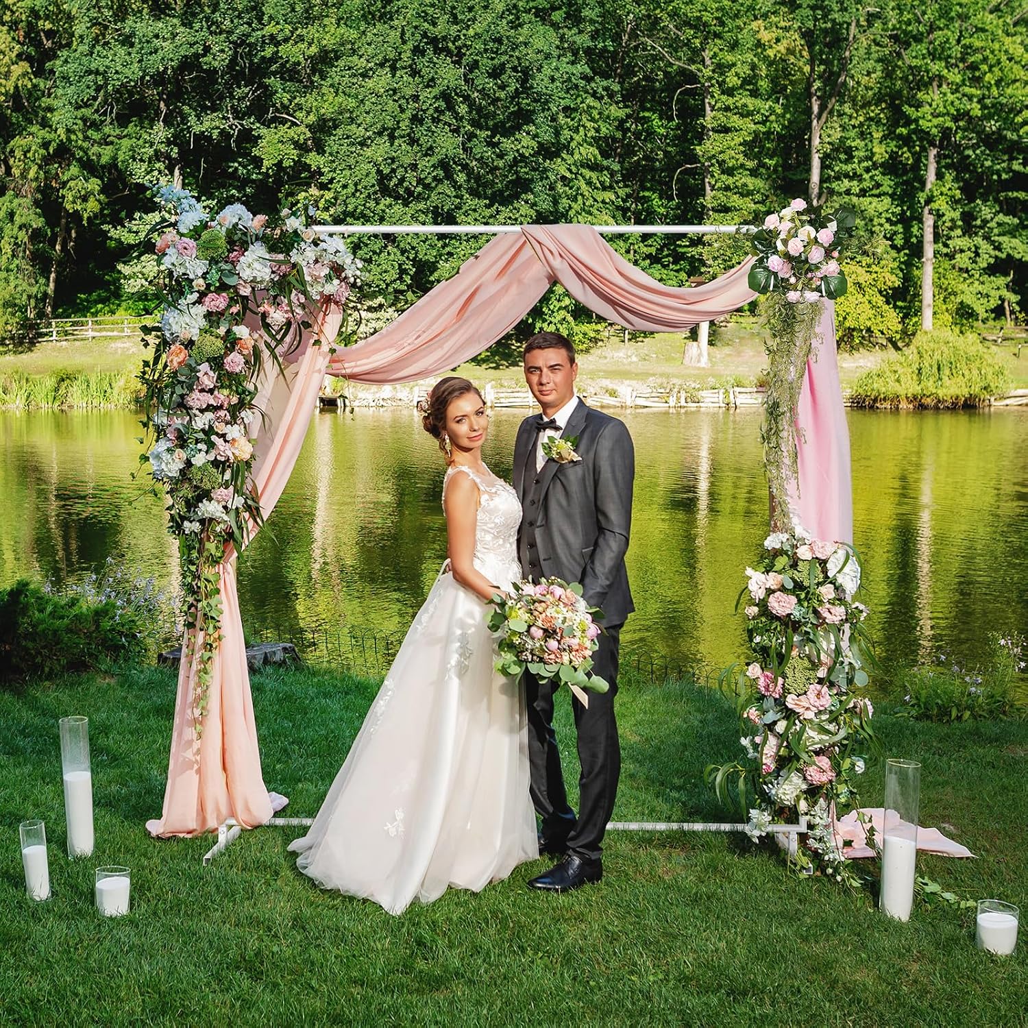 Wedding Arch Stand for Ceremony 6.6FTx6.6FT Metal Arch Backdrop Stand for Party Adjustable Birthday Arches for Backdrop for Wedding Decorations Balloon Garden Arches Trellis, White