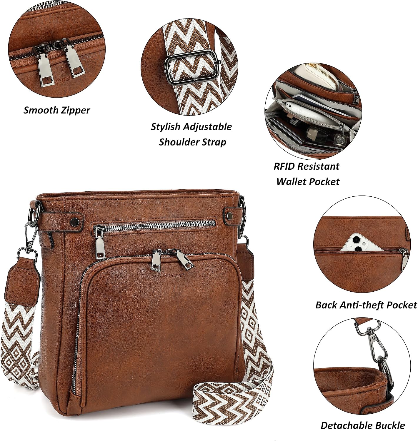 TANTOMI Crossbody Bags for Women Purses for Women Trendy Leather Shoulder Handbags Travel Purse with 6 Card Slots