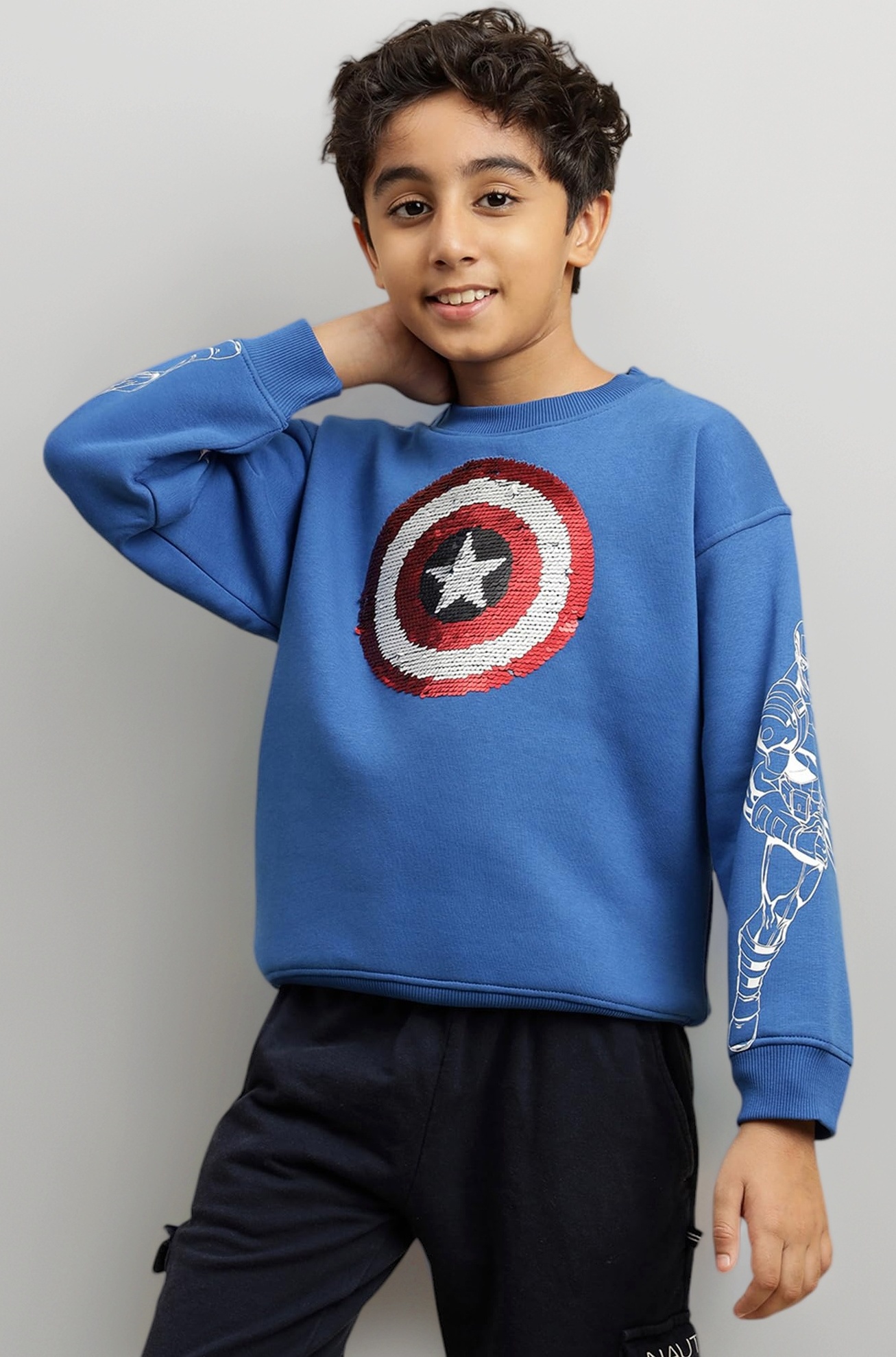 Official Captain America Printed Oversized Reversible Sequin Sweatshirt for Boys