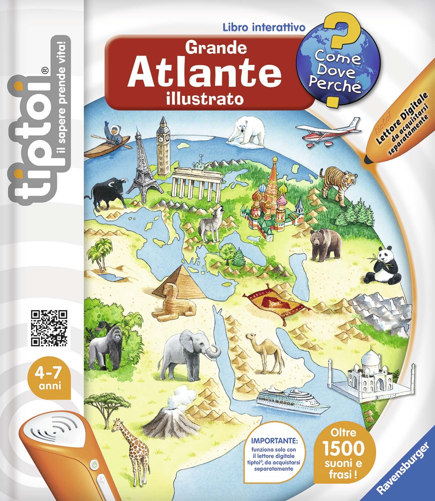 Ravensburger Italy 00629 - Ravensburger 00629 Libro tiptoi Grande Atlante Illustrato, Cartone, Colori Assortiti