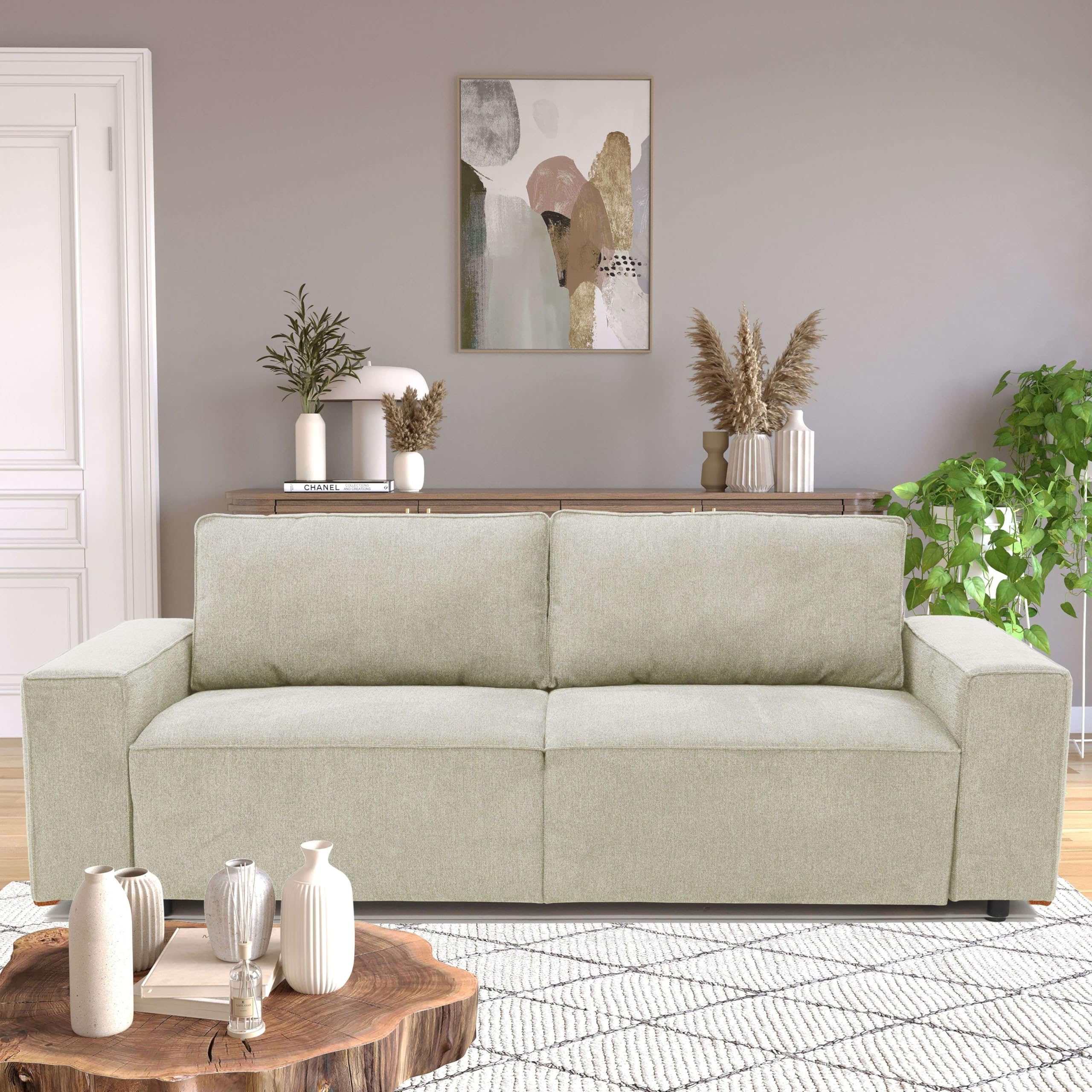 Miroytengo Sofá Cama Dutch para Salón Comedor Estilo Contemporáneo en Color Beige de 3 Plazas y con Arcón 239 cm