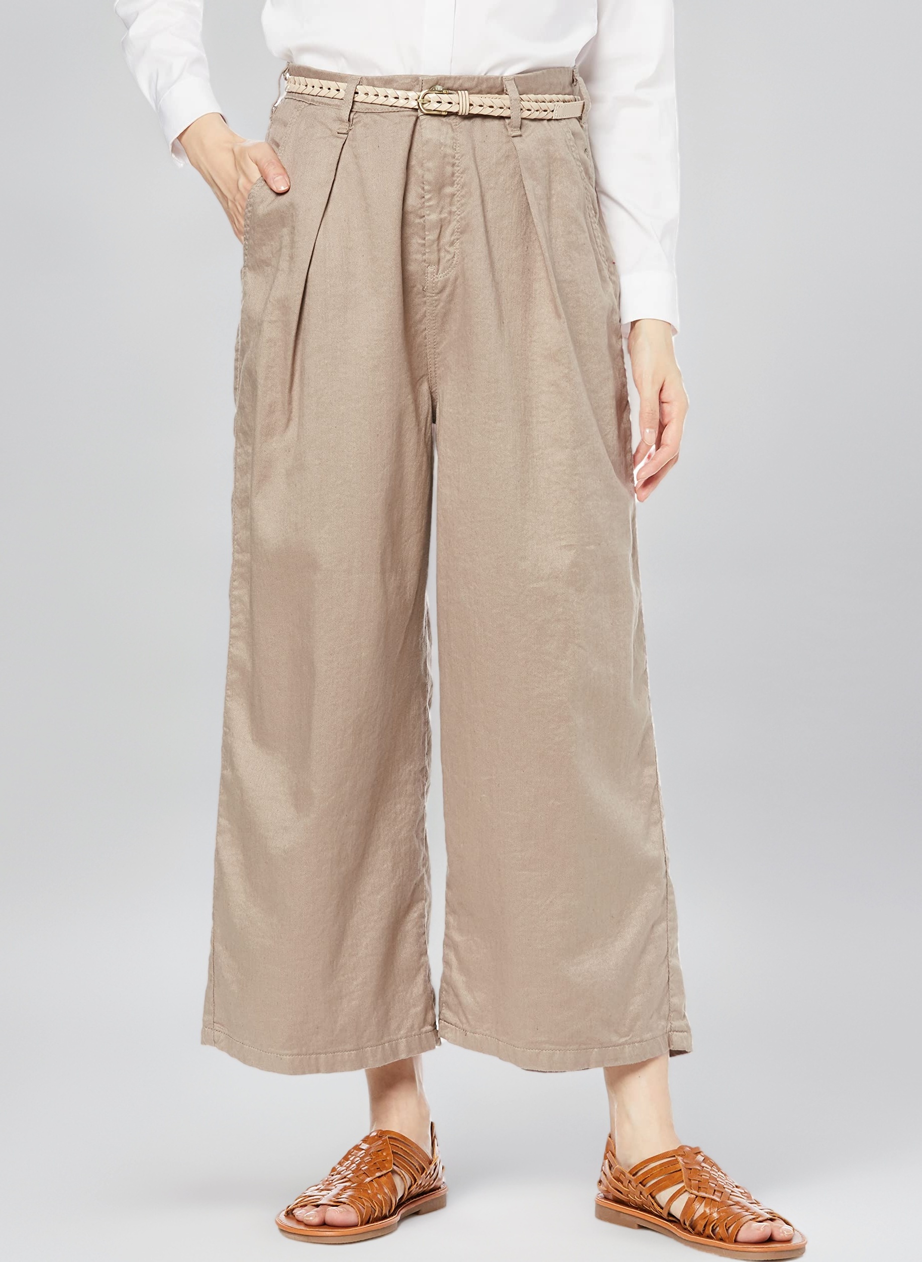 Amazon | [サムシング] ベルト付き タックワイドパンツ 麻素材 SN765