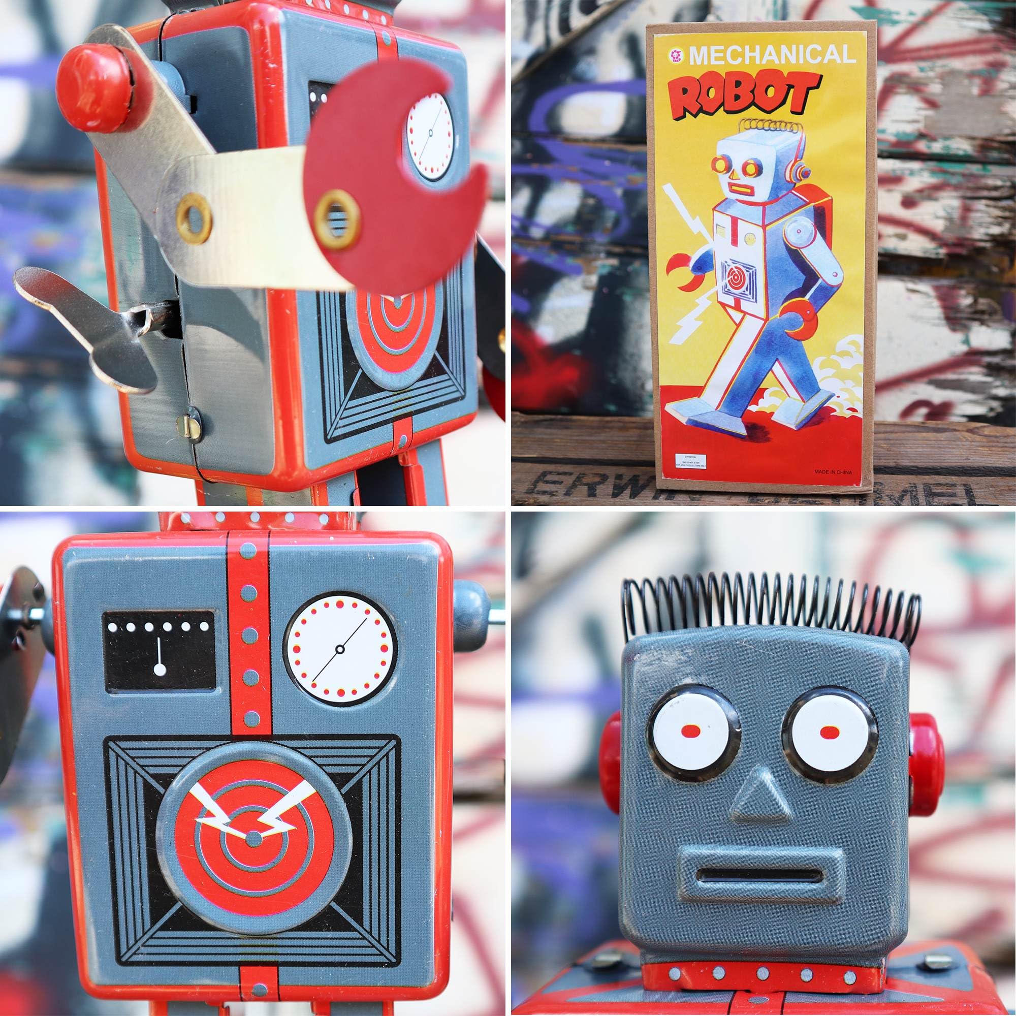 Superfreak Robot - Mechanical Robot - szary - robot blaszany - Retro zabawka blaszana