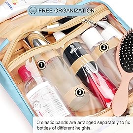 COOSKY Travel Hanging Toiletry Bag for Women, Cruise Ship Essentials, with Jewelry Organizer, Extra Large Makeup Dopp Kit, Waterproof Cosmetic Bags, Toiletries Kit Set with Trolley Belt, Sky Blue