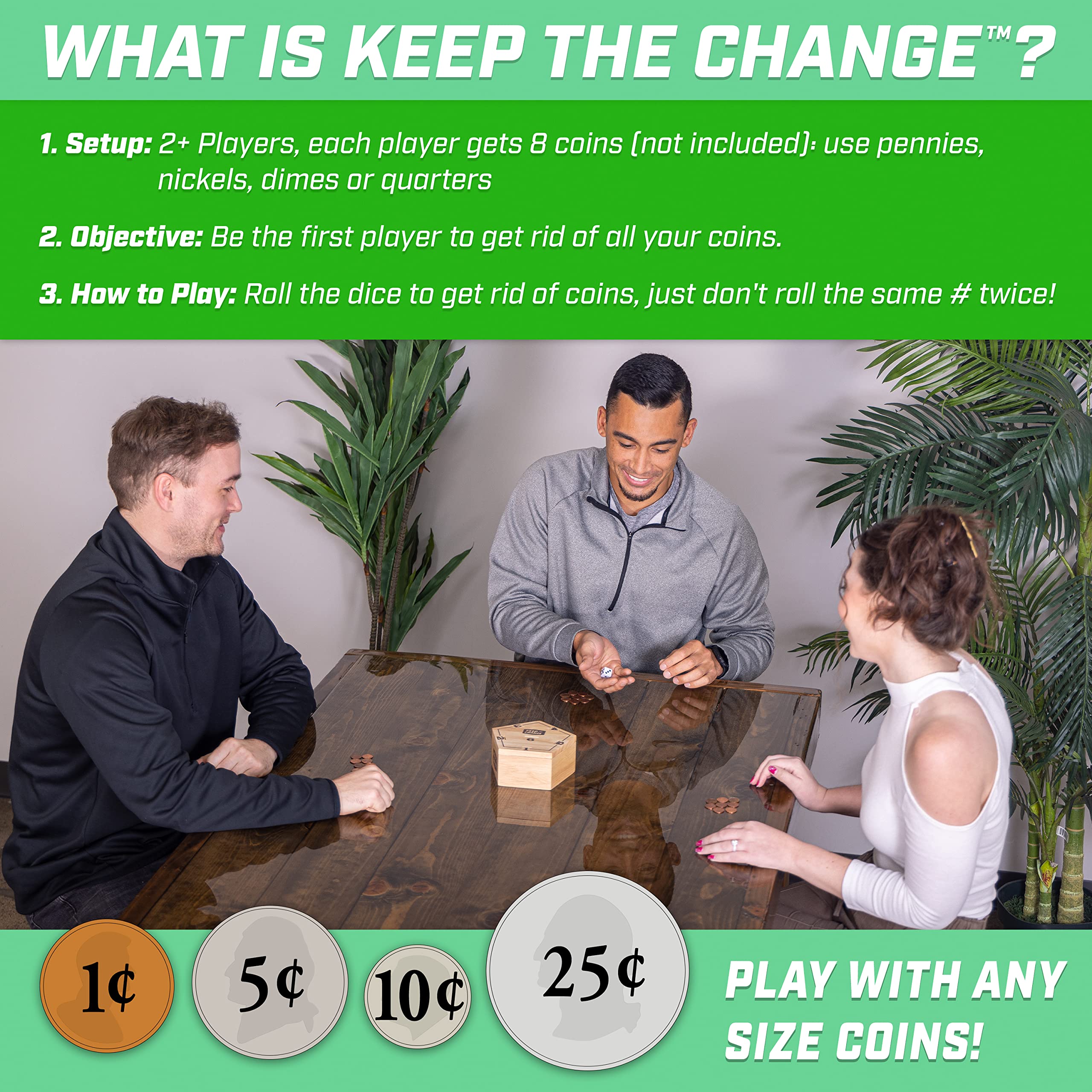 GoSports Keep the Change - Tabletop Coin Drop Dice Game for Kids & Adults, Includes 2 Dice and Game Rules - Image 2
