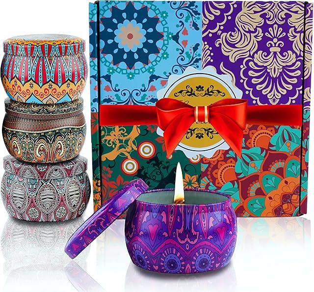 Scented Candles Gifts for Women, GVTECH 4.4 Oz Large Aromatherapy Candles, Scented Candles Gift Set, Real Soy Wax Portable Travel Tin Candle, 4 Pack Metal, Birthday Gifts for her, Mother's Day