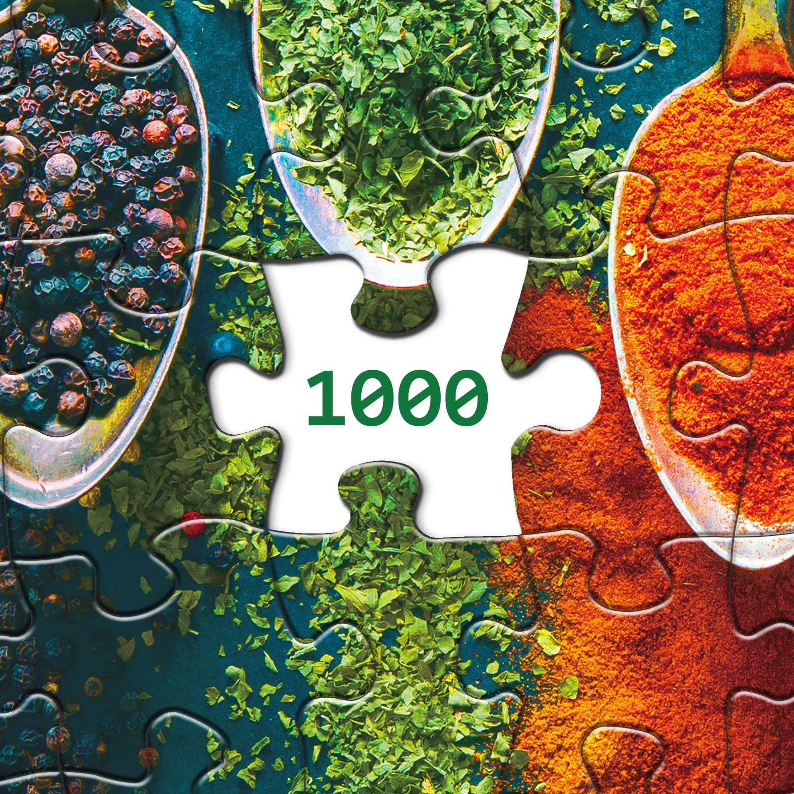 Spices on Spoon Puzzles para adultos de 1000 piezas, rompecabezas vintage de cuchara, divertido rompecabezas de collage para adultos de todo tipo de especias del mundo 3