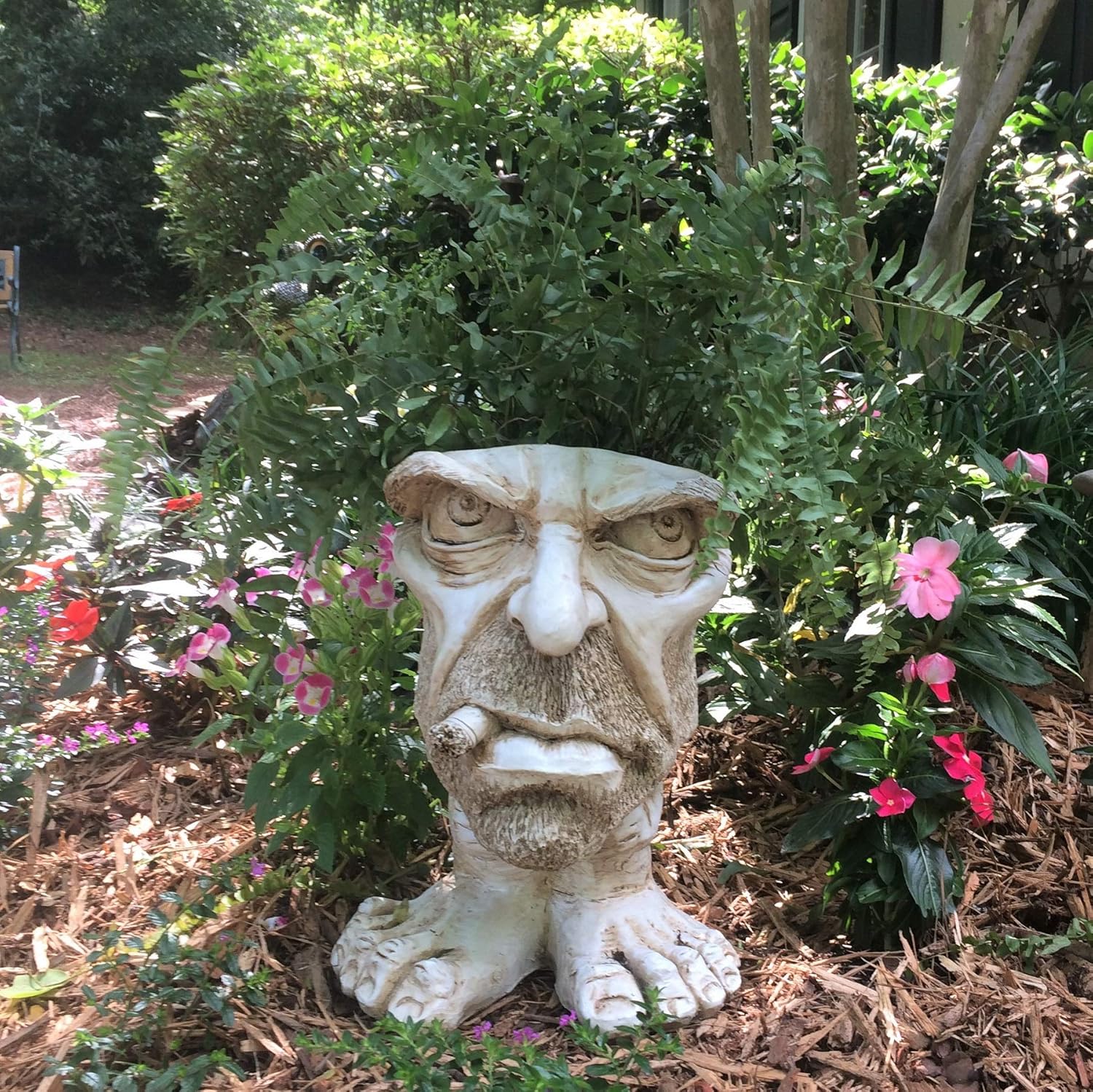 The Face Uncle Carmine & Auntie Kayla Antique White Garden Statue 13" H Planter Outdoor Garden Statue