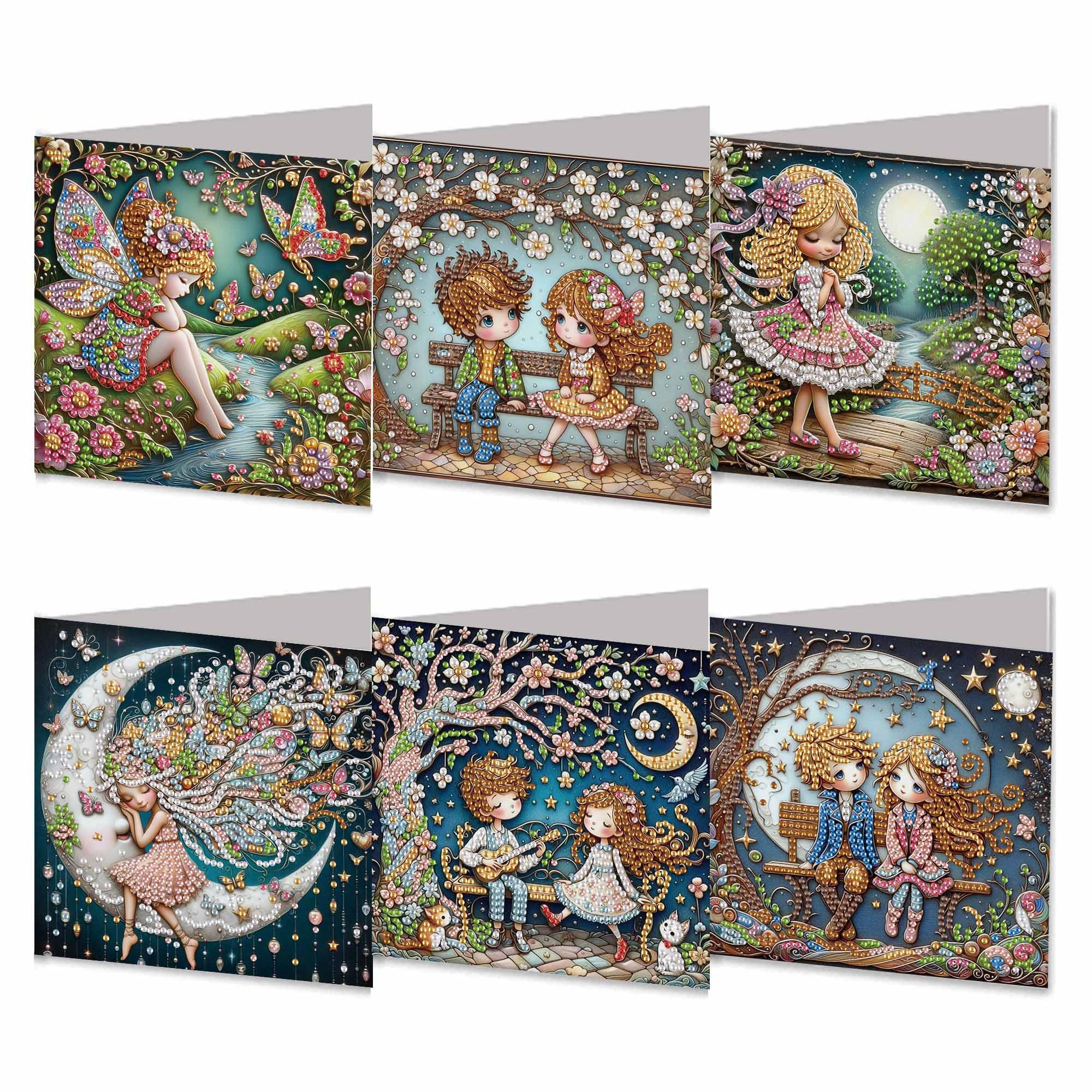 Aodejoy 6 pcs Diamond Painting Greeting Cards Handmade 5D Rhinestone Arts Greetings Birthday Card 5D Rhinestone Embroidery Art Cards Kits Arts Crafts for Birthday Blessing and Wishes-05