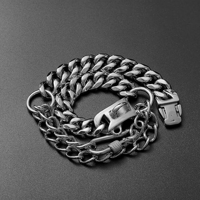 Foto 7 de 8 de Collar De Perro De Acero Inoxidable Plateado Y Dorado,Collar De Perro De Cadena Cubana