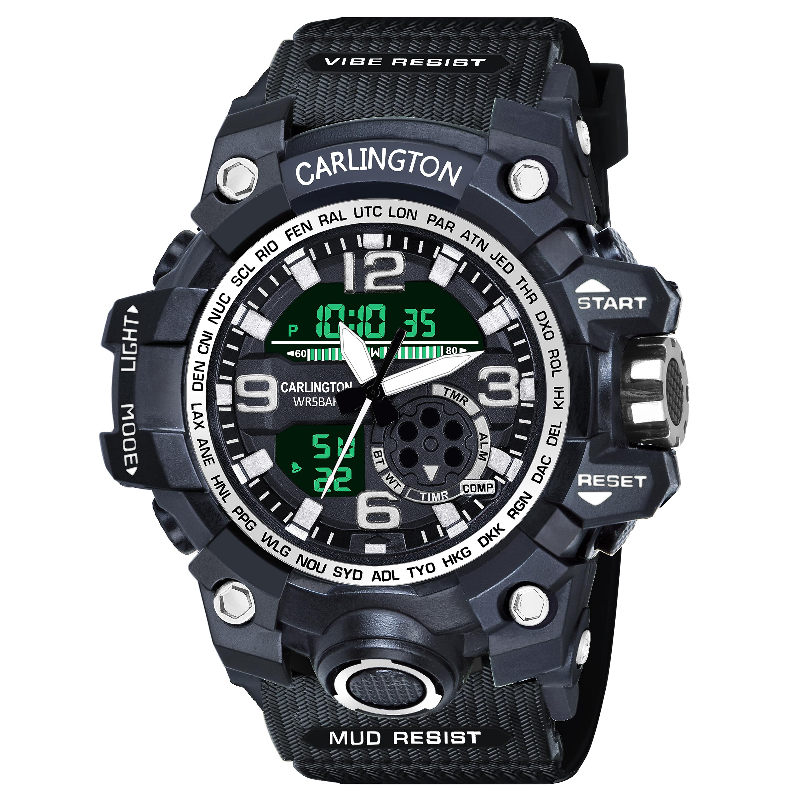 Carlington Resin Analog-Digital Sports Watch Chronograph,Dual Time,Alarm,Stopwatch,Water-Resistant,Shock-Resistant,Back Light Display-The Perfect Watch For Men And Boys-Ct3355(Black Dial),Black Band (B0CFFZF78Z) Amazon Price History, Amazon Price Tracker