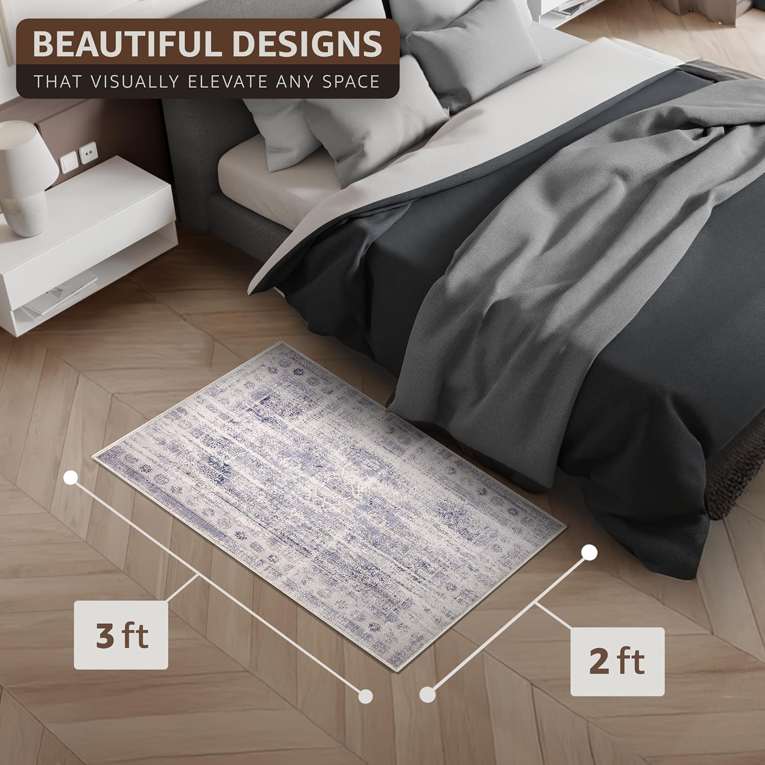 Sorbus 2x3 Welcome Mat Rug for Entryway, Machine Washable, Non-Slip, Vintage Rug - Low Pile Non-Shedding Indoor Rugs for Living Room, Kitchen, Bedroom - Soft Carpet Throw Rugs with Rubber Backing