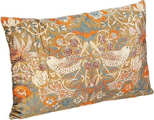 Creative Co-Op Almohada lumbar de terciopelo de algodón con pájaros y flores, multicolor
