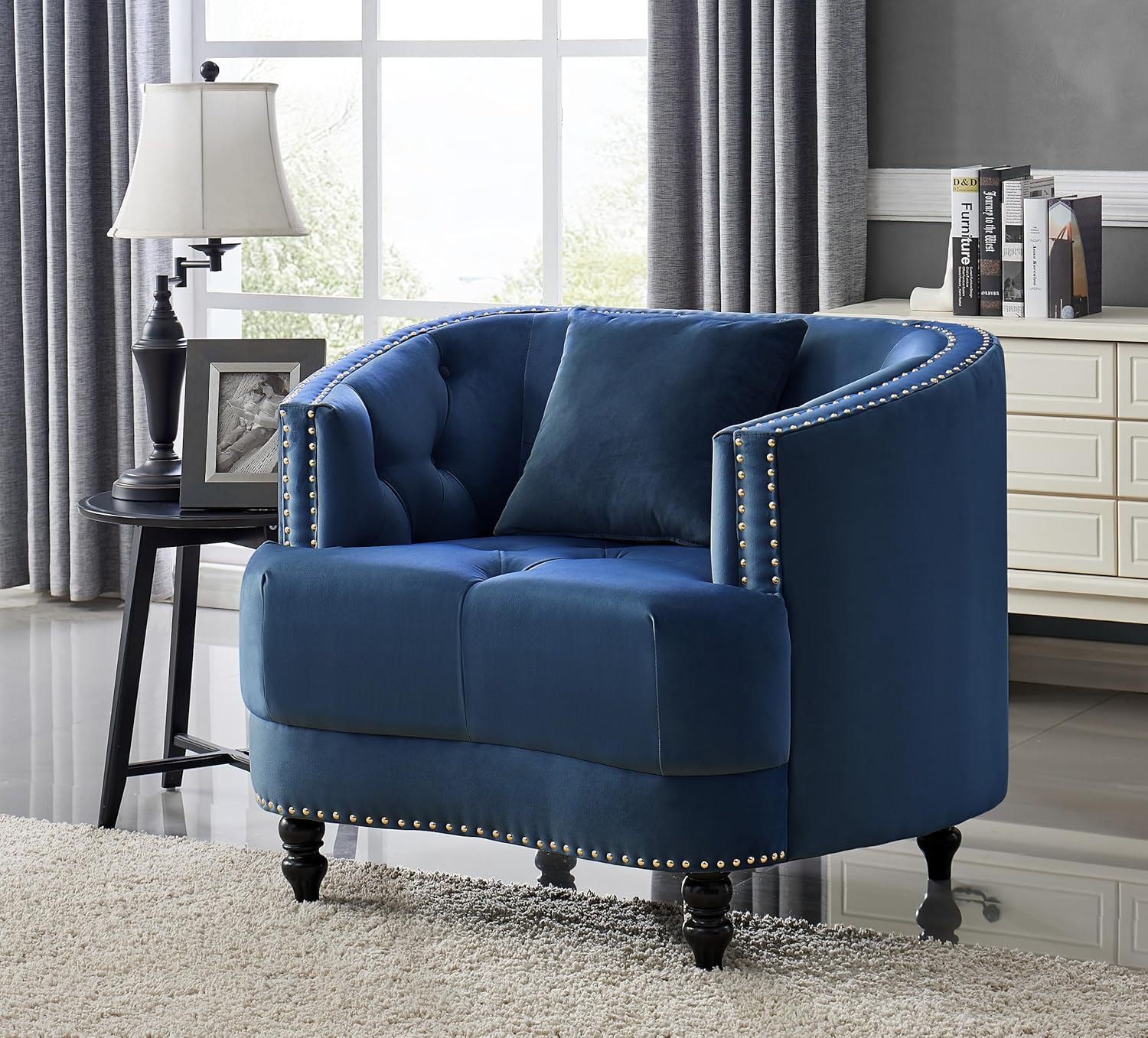 Iconic Home Meredith Club Chair Velvet Upholstered Diamond Button Tufted Cushion