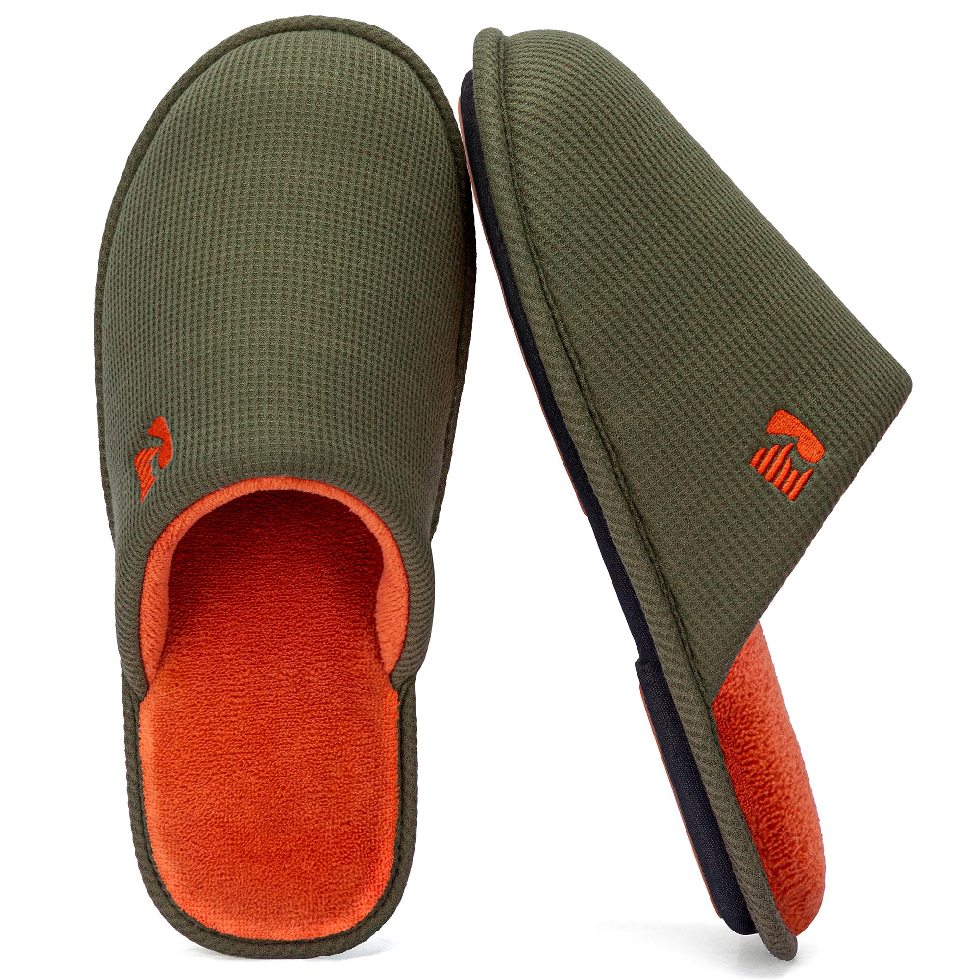 RockDove Mens Two-Tone Memory Foam Scuff House Slipper Waffle Knit Non Slip Rubber Sole Machine Washable