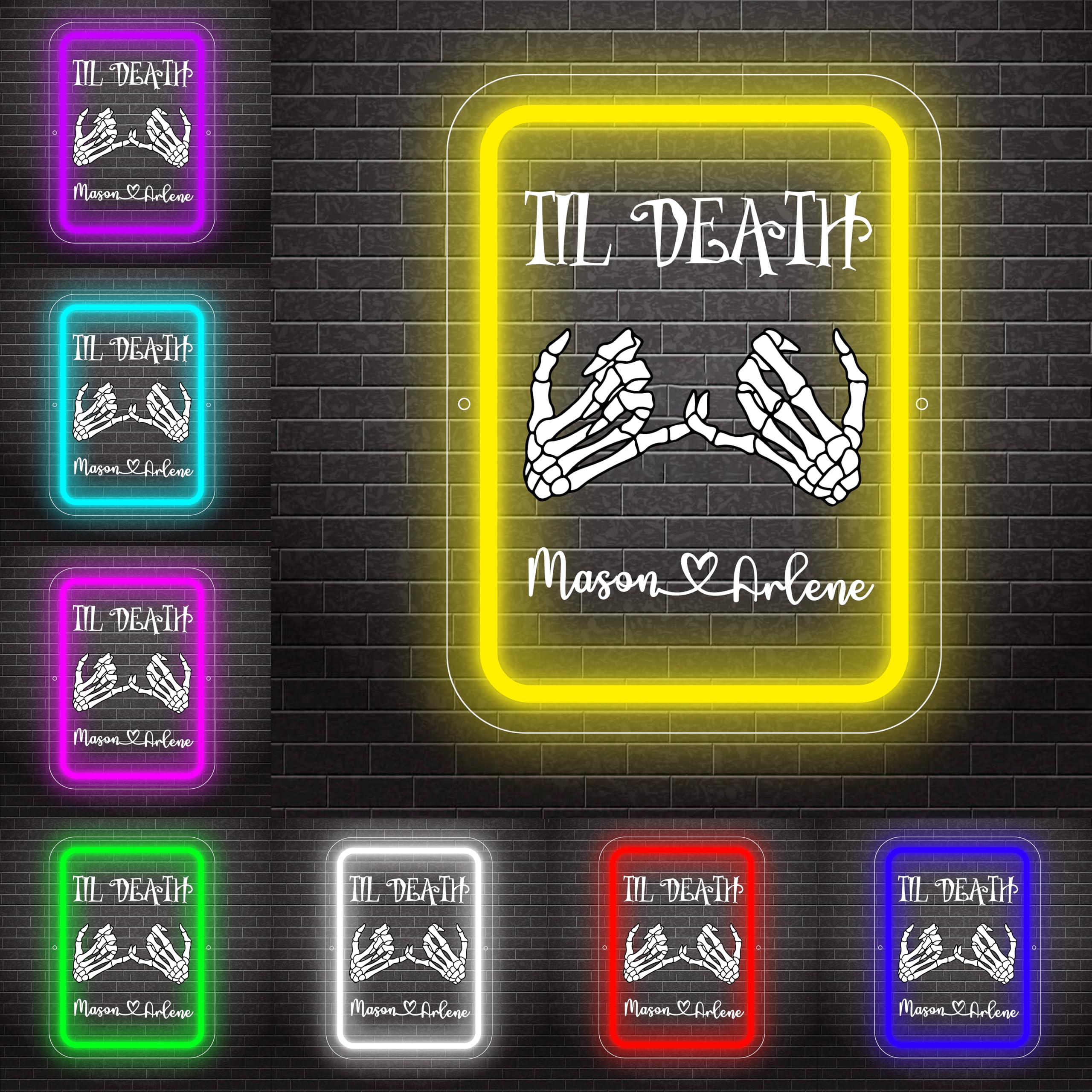 MHJUFGD Personalised Halloween Couple Led Neon Sign Custom Name Date Ghost Sign Skeleton Neon Sign for Halloween Party Wedding Man Cave Halloween Decor for Couples (Style 14)