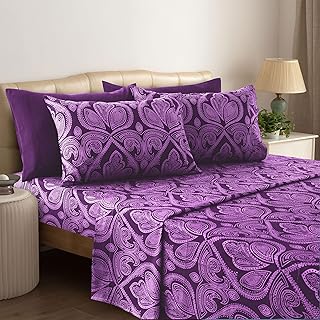 Lux Decor Collection Bed Sheets - 6 Pc Queen Size Sheets - 1800 Thread Count Brushed Microfiber Sheets - 16 Inches Deep Pocket Bedding Sheets & Pillowcases (Queen, Paisley Purple)