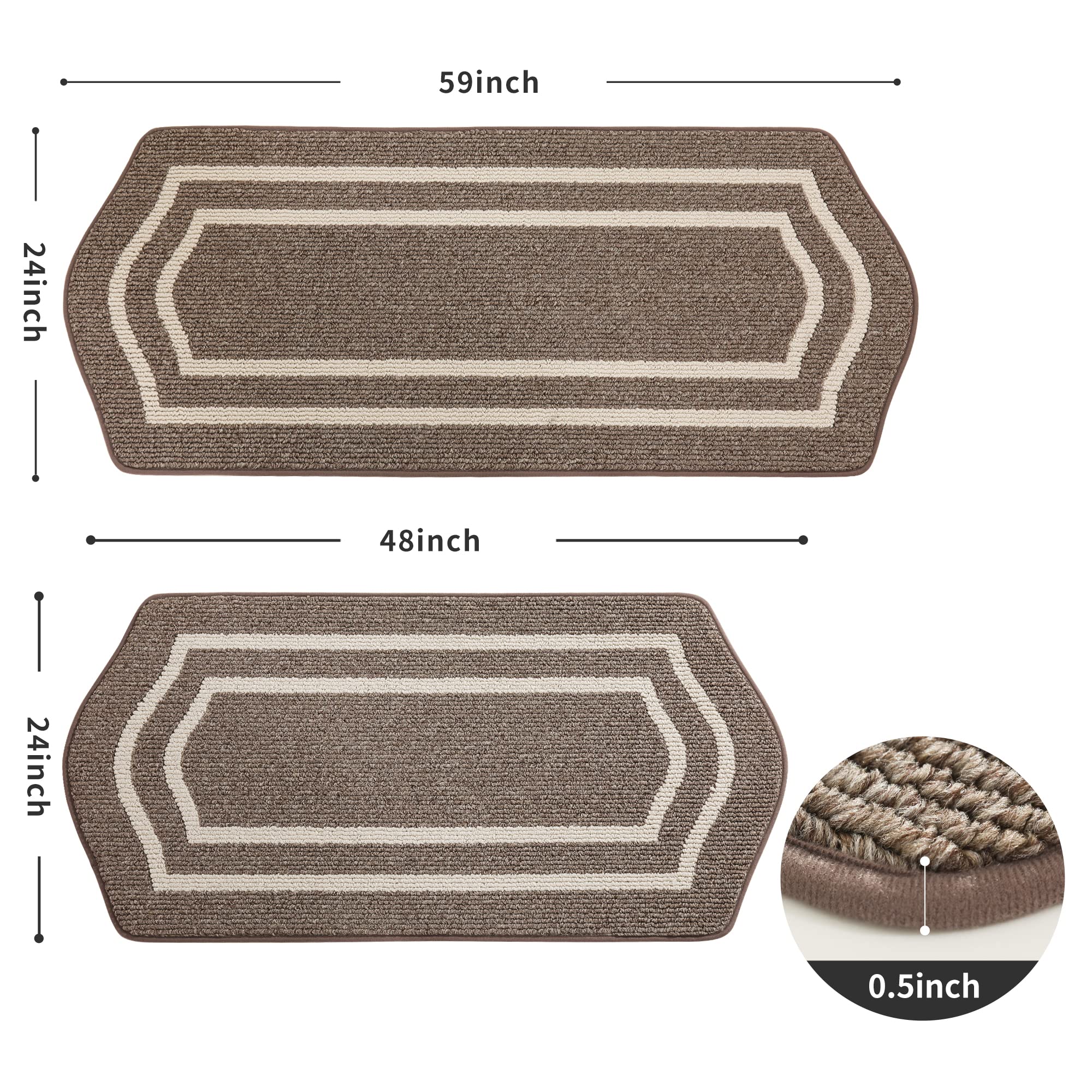 COSY HOMEER Long Kitchen Floor Mats for in Front of Sink Super Absorbent Kitchen Rugs and Mats 24"x48"+24"x59"Non-Skid Kitchen Mat Standing Mat Washable,Polypropylene,Brown,Frame